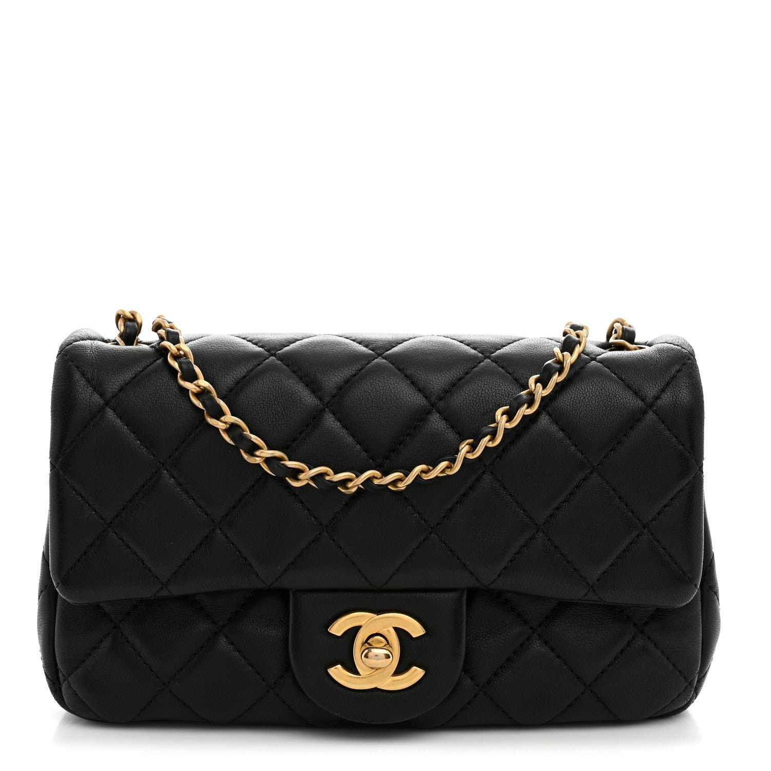 Chanel Lambskin Quilted Mini Rectangular Pearl Crush Flap Black
