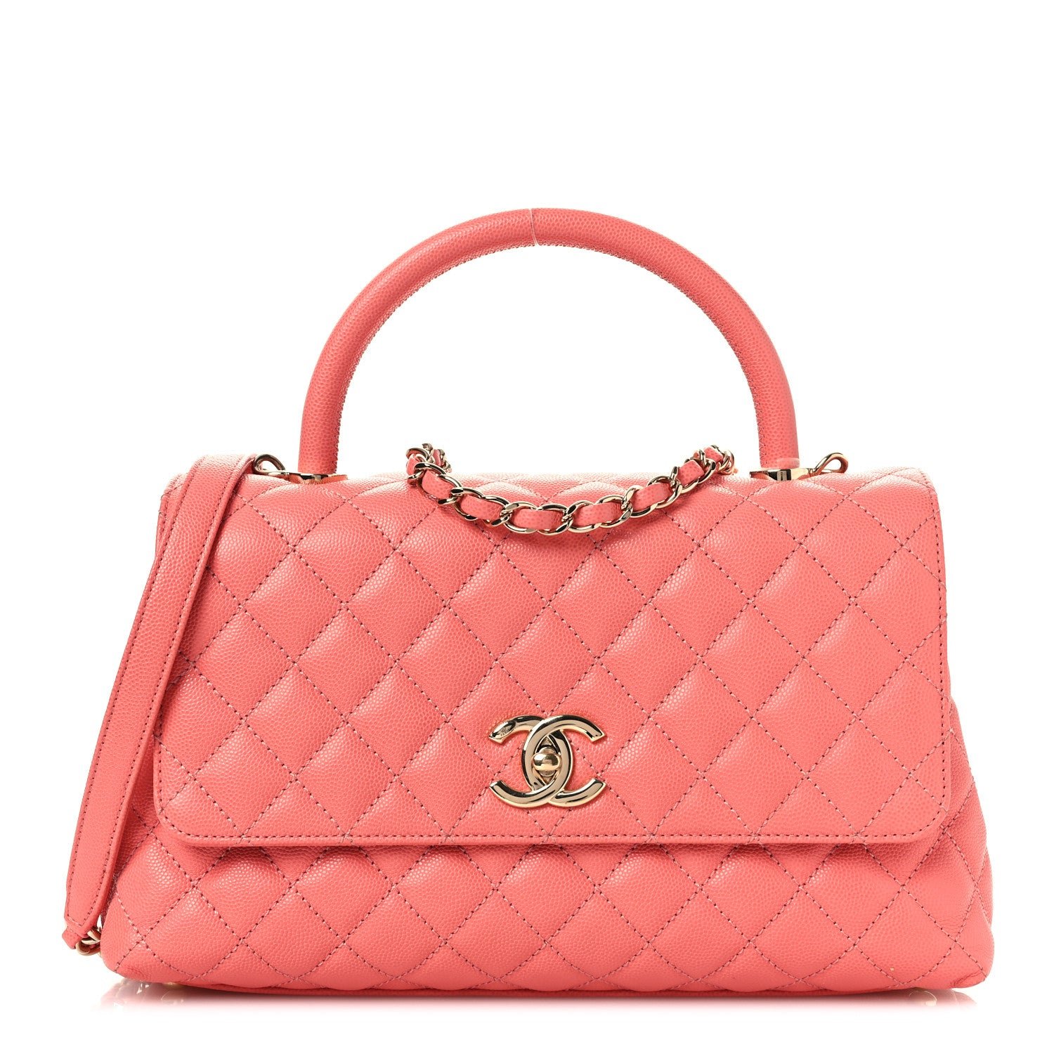Chanel Caviar Quilted Small Coco Handle Flap Coral