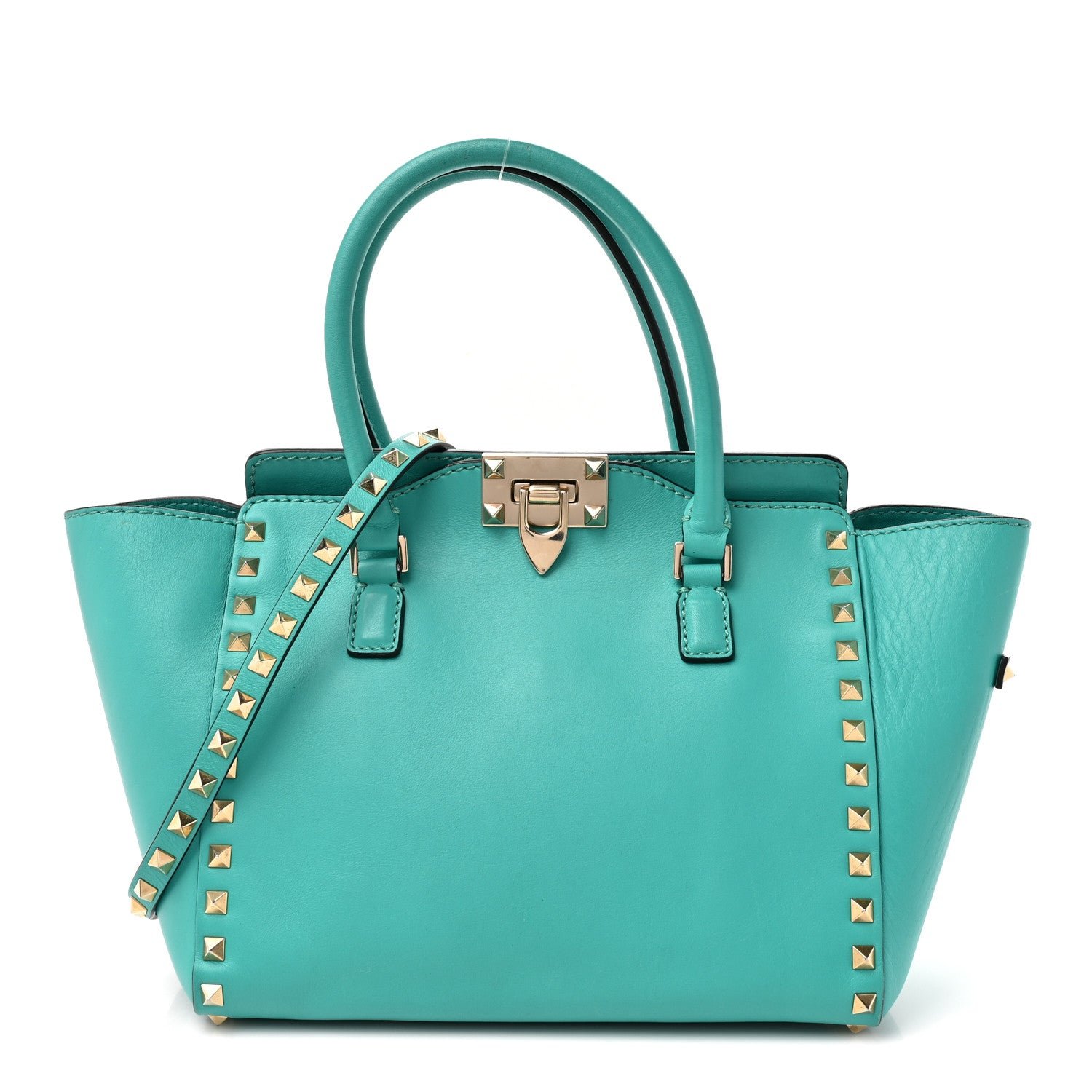 Valentino Garavani Vitello Small Rockstud Double Handle Tote Opaline Green