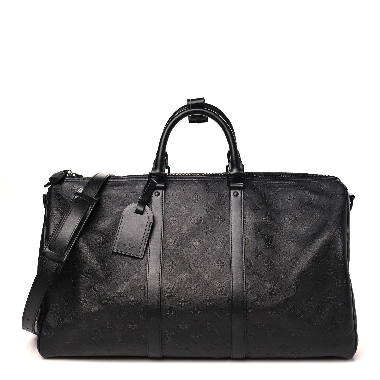 Louis Vuitton Calfskin Shadow Monogram Keepall Bandouliere 50 Black