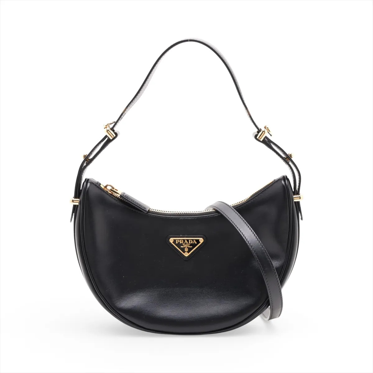 Prada Arke Leather 2 Way Shoulder Bag Black