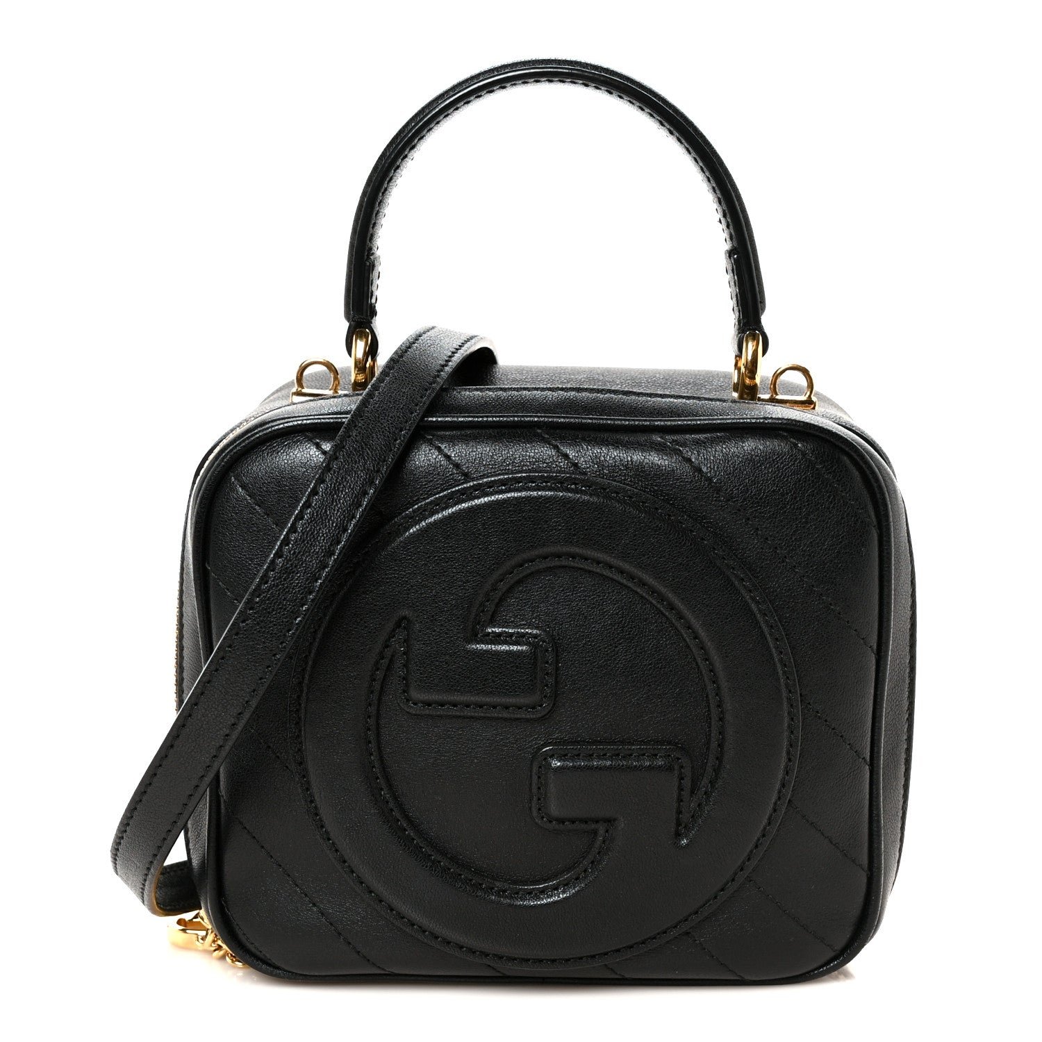 Gucci Sakai Be Green Calfskin Diagonal Stitched Blondie Top Handle Bag Black