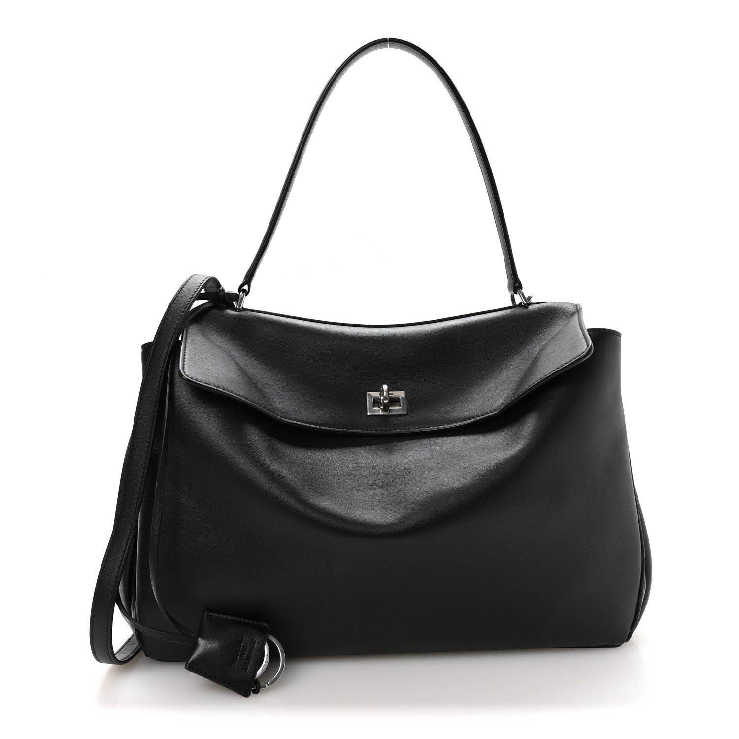 Balenciaga Natural Smooth Calfskin Medium Rodeo Top Handle Handbag Black Black