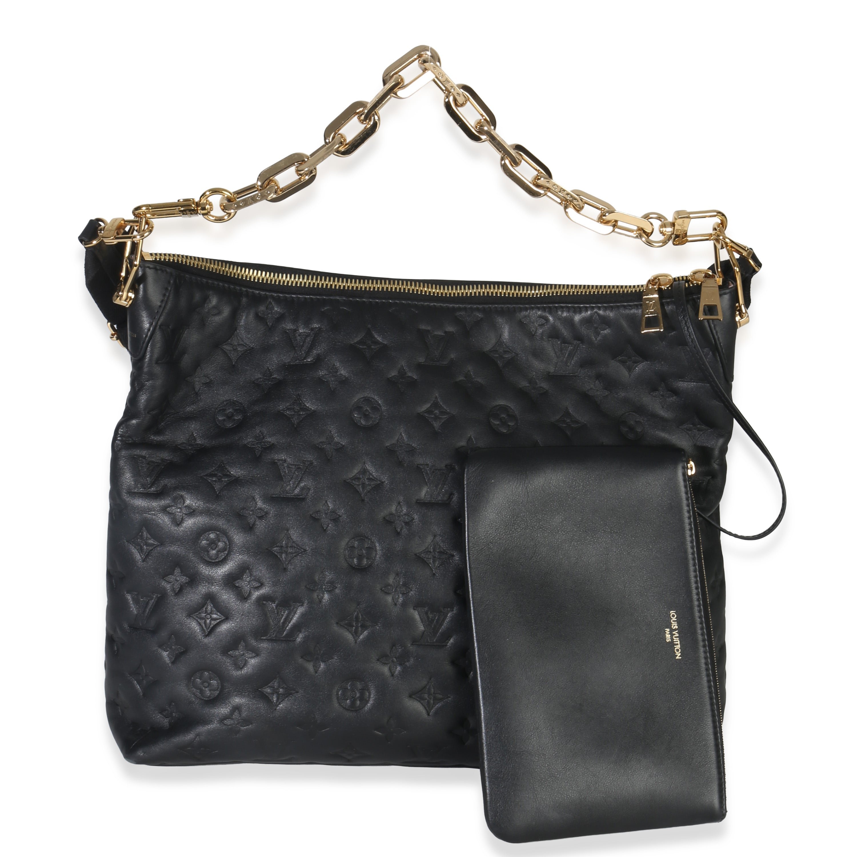 Black Monogram Embossed Lambskin Coussin MM Hobo