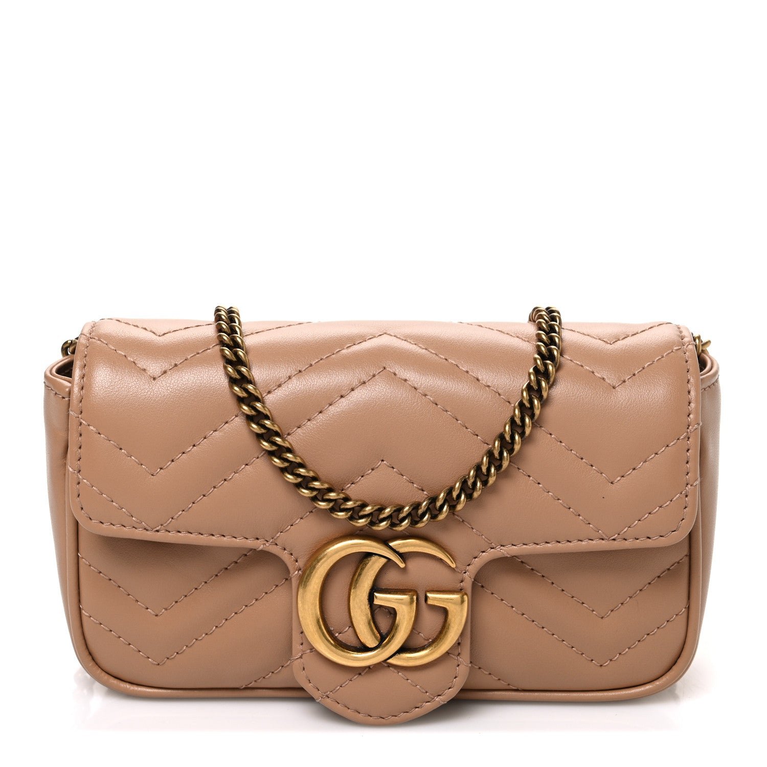 Gucci Calfskin Matelasse Super Mini GG Marmont Shoulder Bag Porcelain Rose