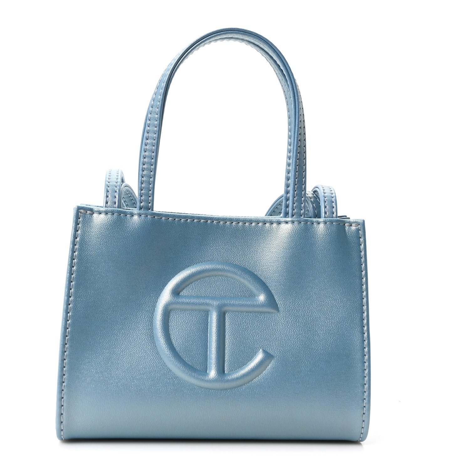 Telfar Metallic Vegan Leather Small Shopping Bag Blue Ray