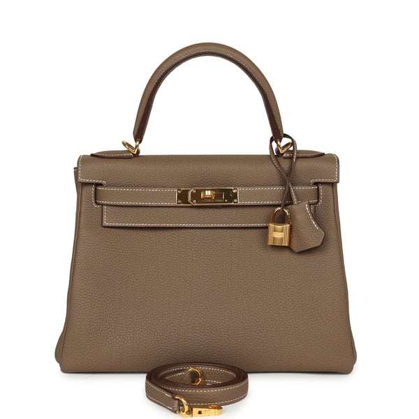 Pre-owned Hermes Kelly Retourne 28 Etoupe Togo Gold Hardware