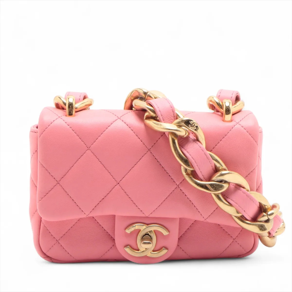 Chanel Matelasse Lambskin Chain Shoulder Bag Pink Gold Metal Fittings random pla