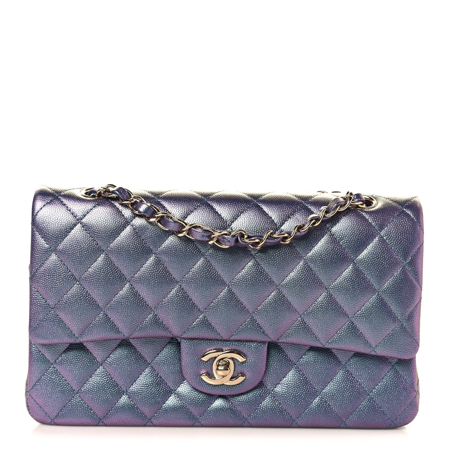Chanel Iridescent Caviar Quilted Medium Double Flap Purple