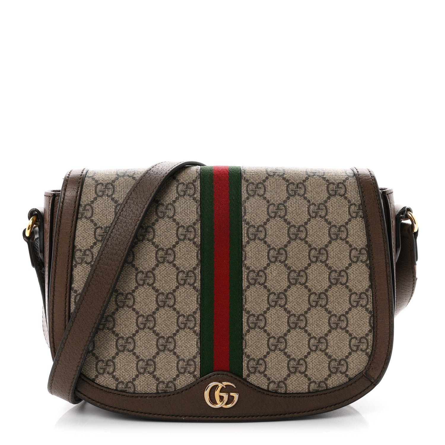 Gucci GG Supreme Monogram Web Small Ophidia Flap Messenger Bag Brown