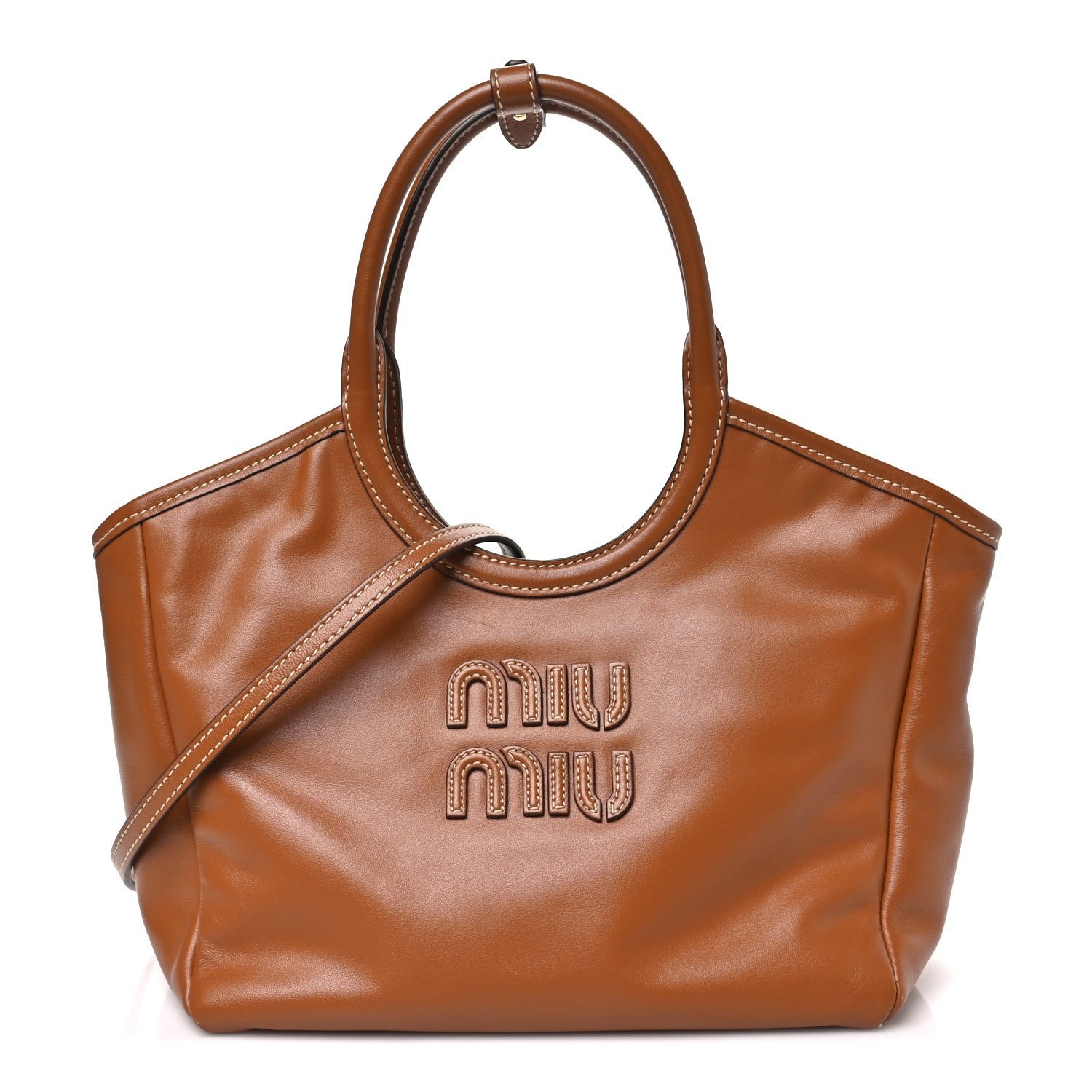 Miu Miu Soft Calf Softy Small Ivy Tote Bag Caramel