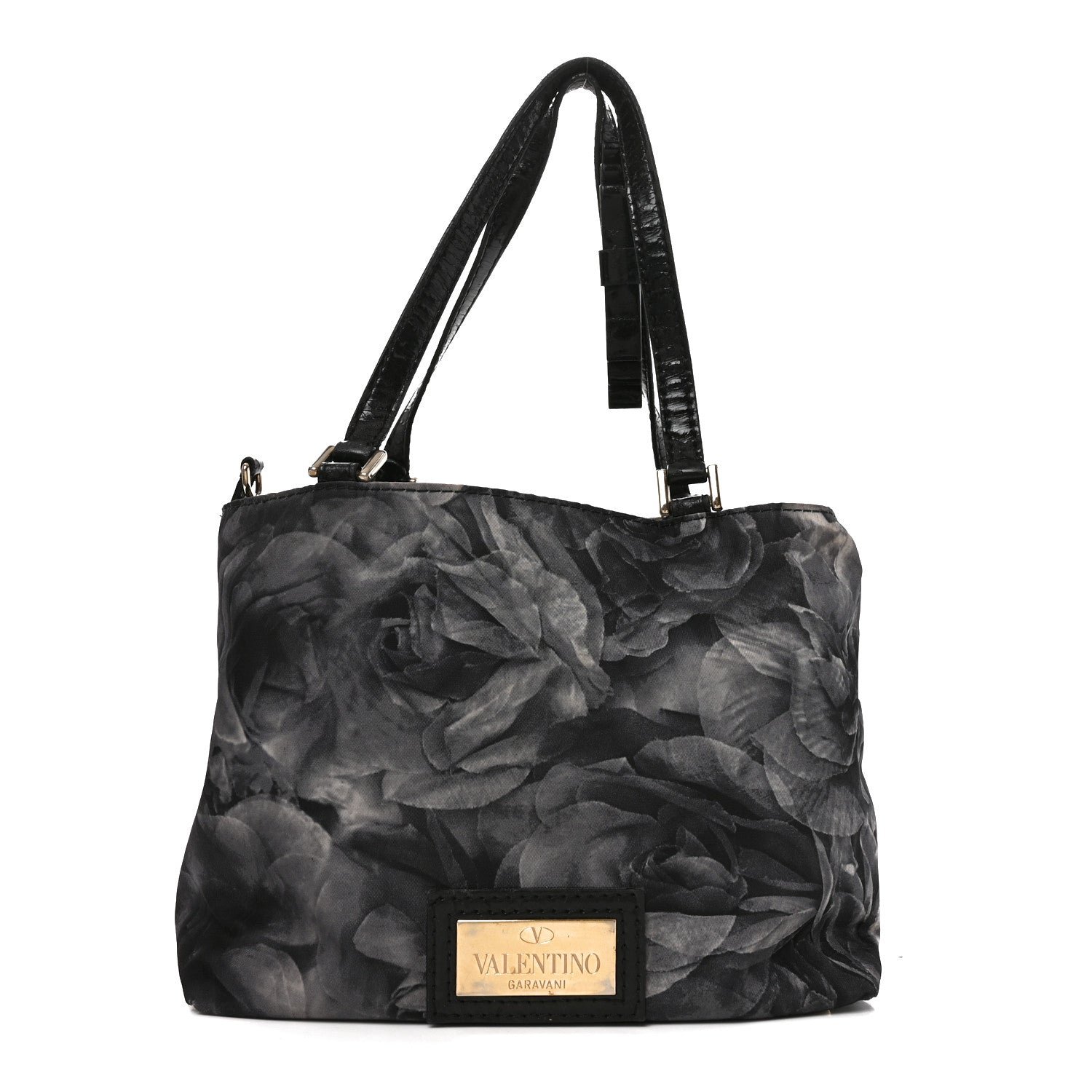 Valentino Garavani Nylon Small Floral Tote Black Grey