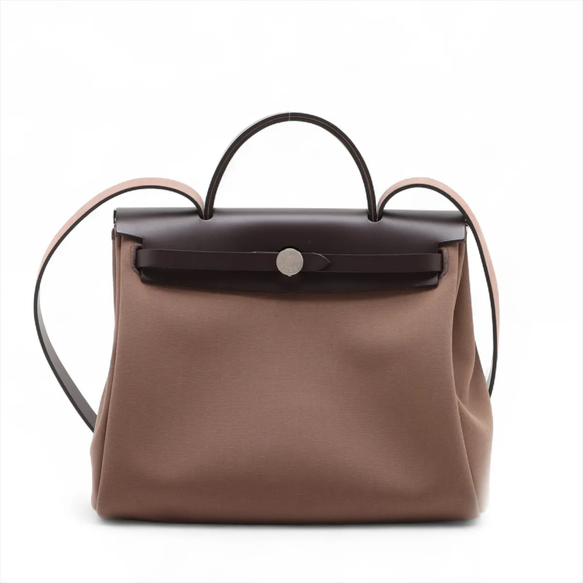 Hermès Herbag Zip PM Toile Officier × Vache Hunter EVENE x BROWN Silver Metal Fi