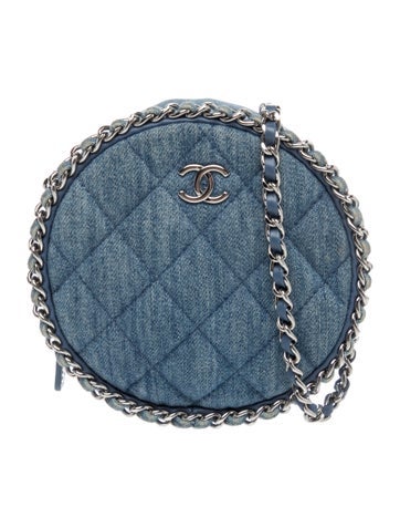 Quilted Denim Round Clutch w/ Chain