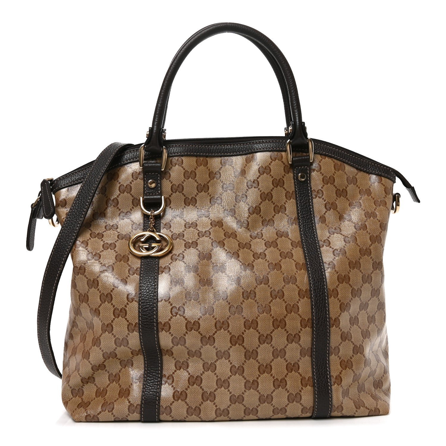 Gucci Crystal Monogram Large GG Charm Dome Satchel Dark Brown