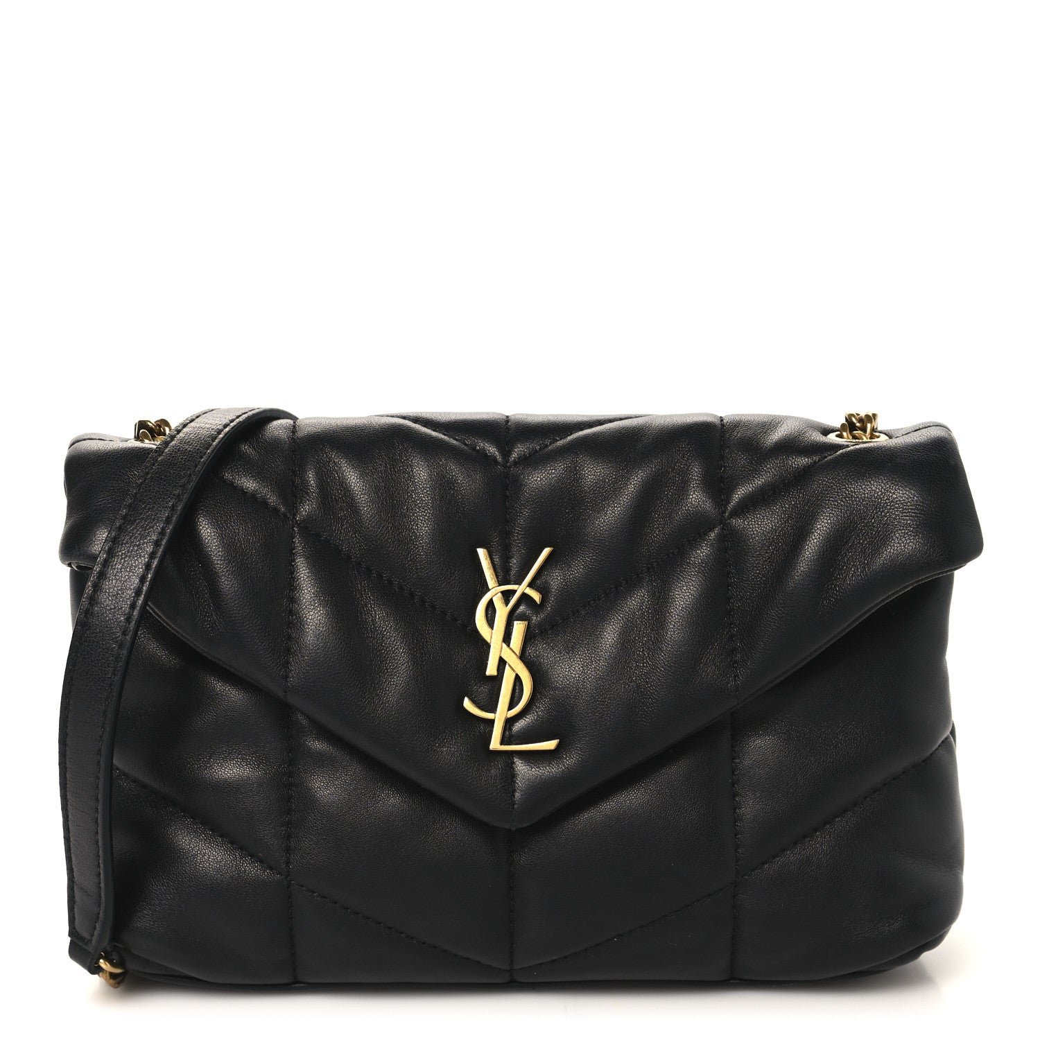 Saint Laurent Lambskin Quilted Toy Loulou Puffer Monogram Chain Satchel Black
