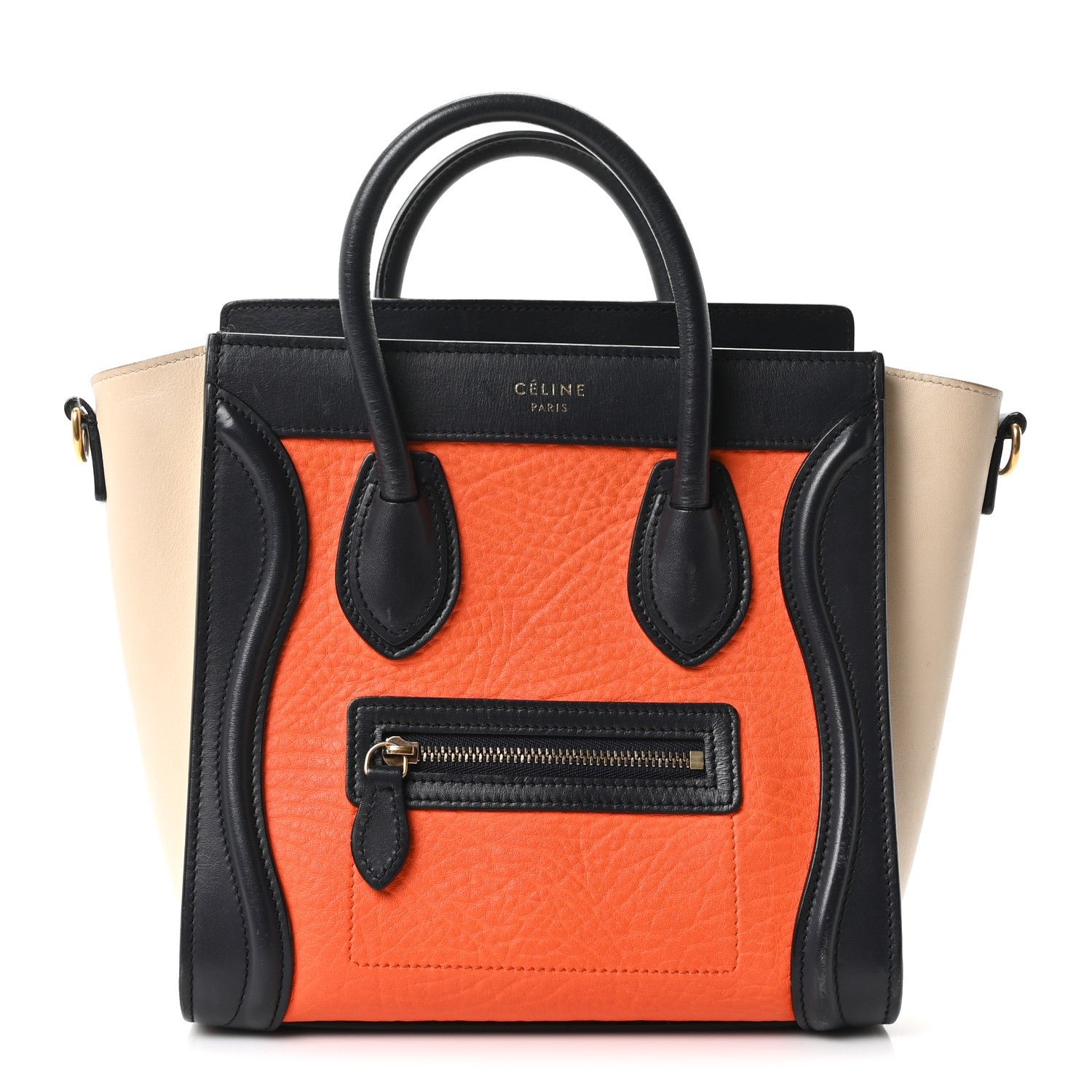 Celine Elephant Calfskin Nano Tri-Color Luggage Bright Orange