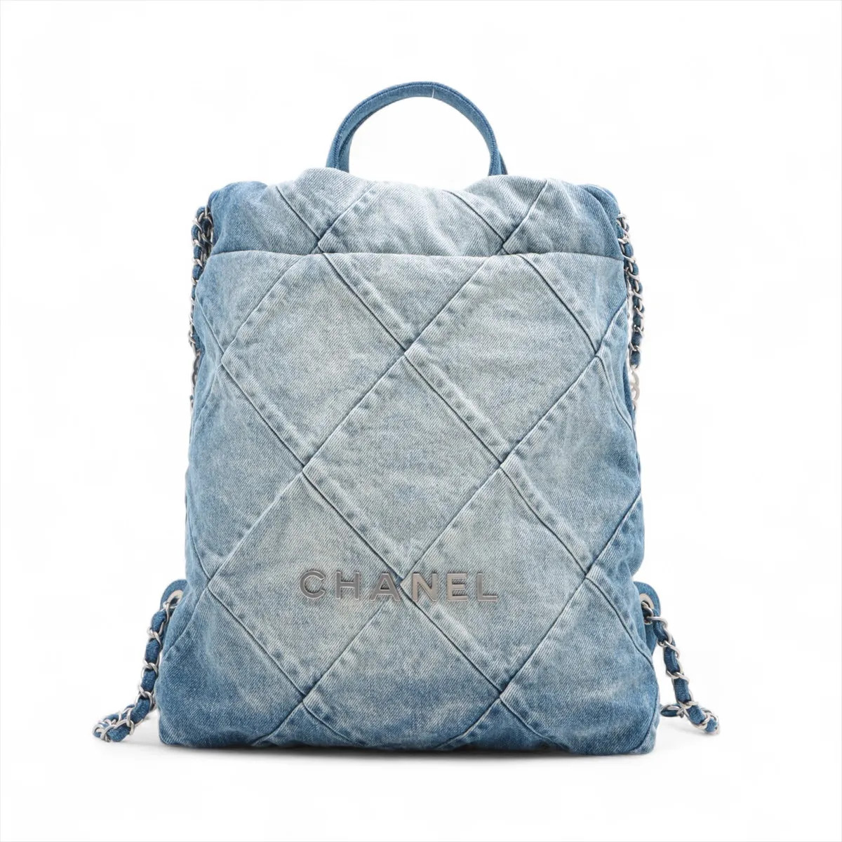 Chanel Chanel 22 Backpack Denim Chain Backpack Blue Silver Metal Fittings random