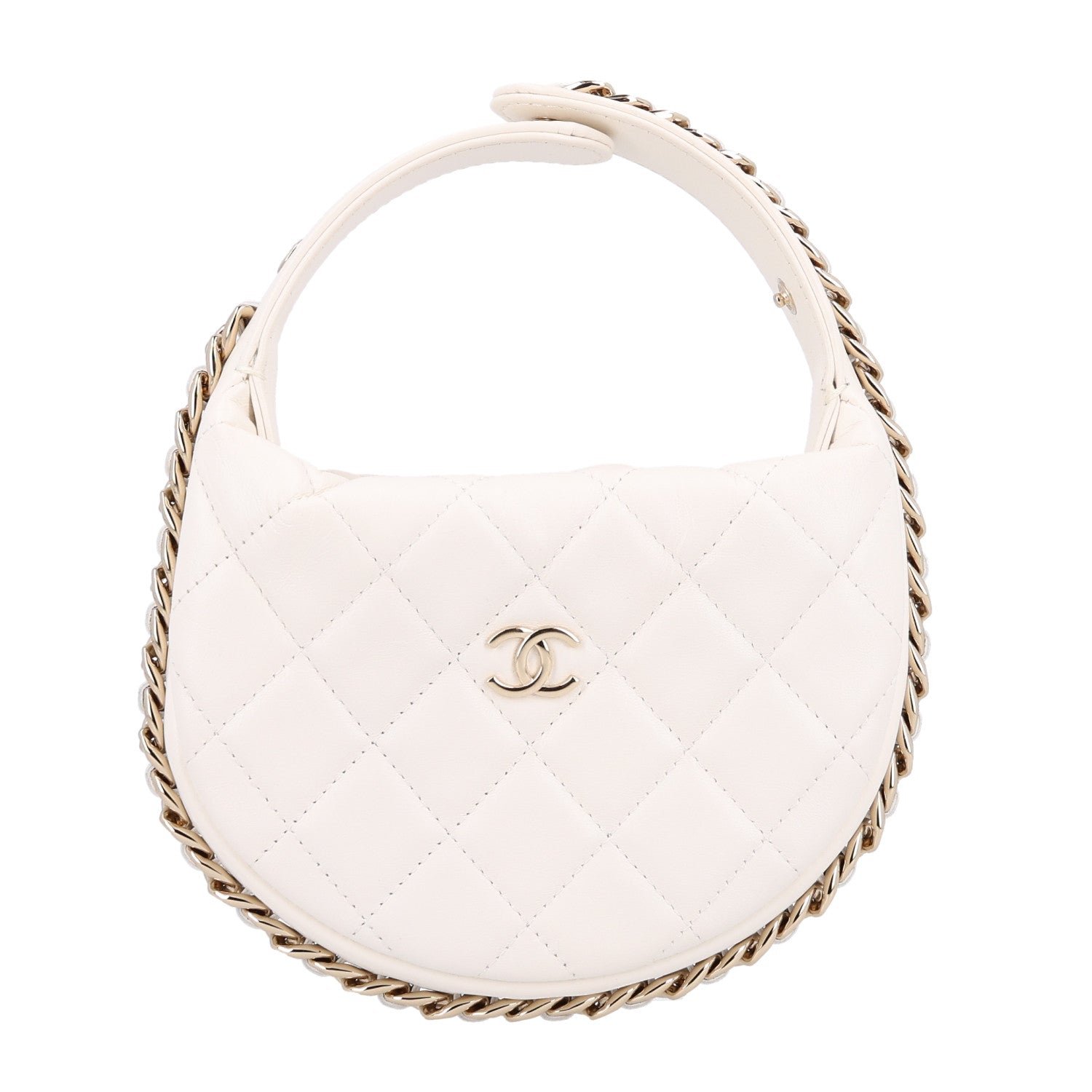 Chanel Lambskin Quilted Chain Around Pouch Hobo White