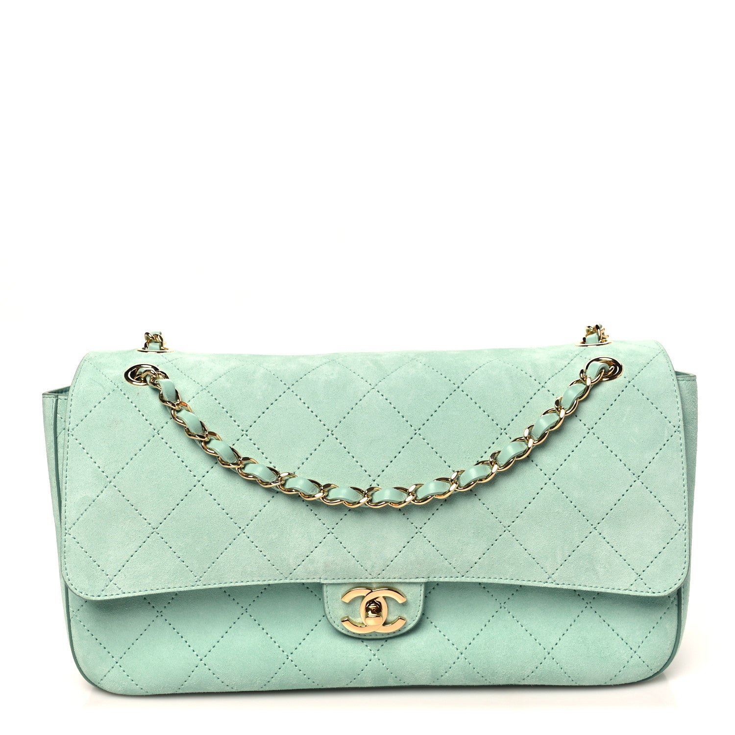 Chanel Suede Calfskin Small Souplissimo Maxi Flap Green