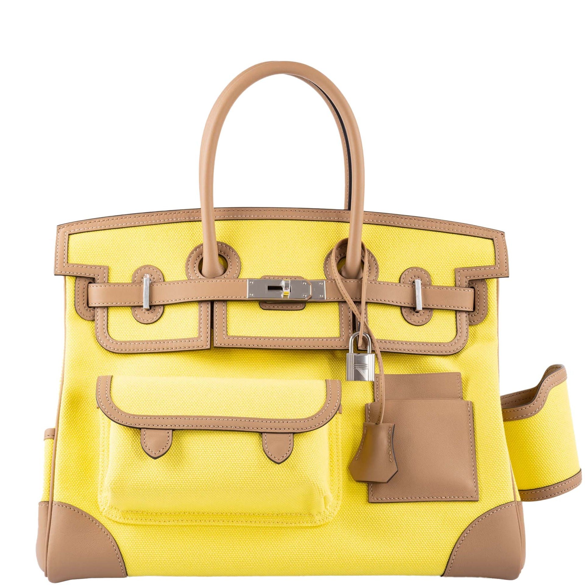 Hermes Hermès Cargo Birkin 35 Chai Swift and Jaune Citron Toile Goeland Palladium Hardware