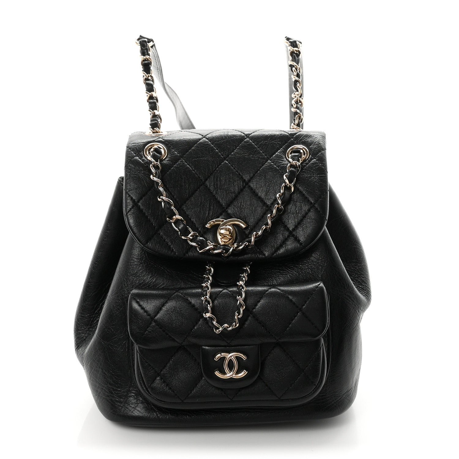 Chanel Glazed Aged Calfskin Quilted Small Duma Drawstring Backpack Black