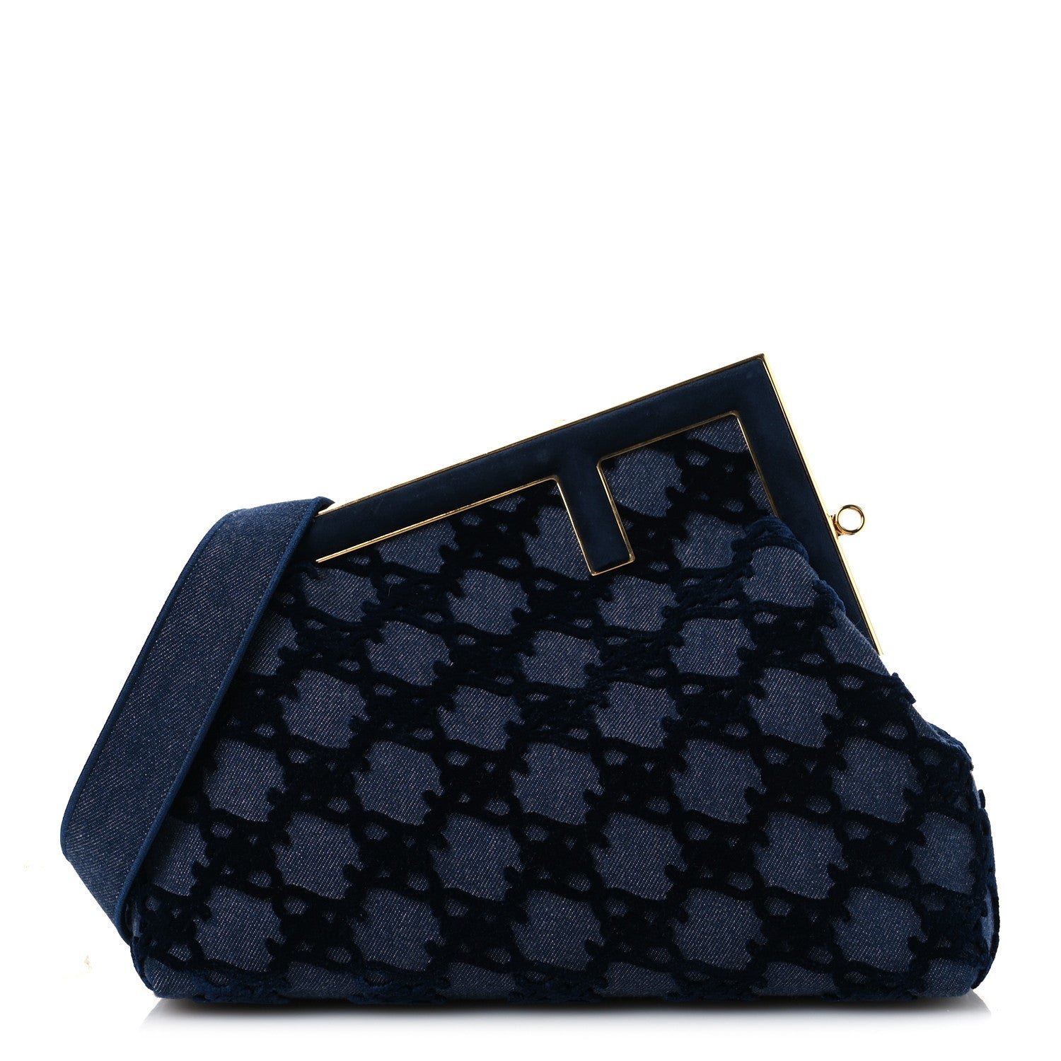 Fendi Denim Karligraphy Embroidered Medium Fendi First Blue