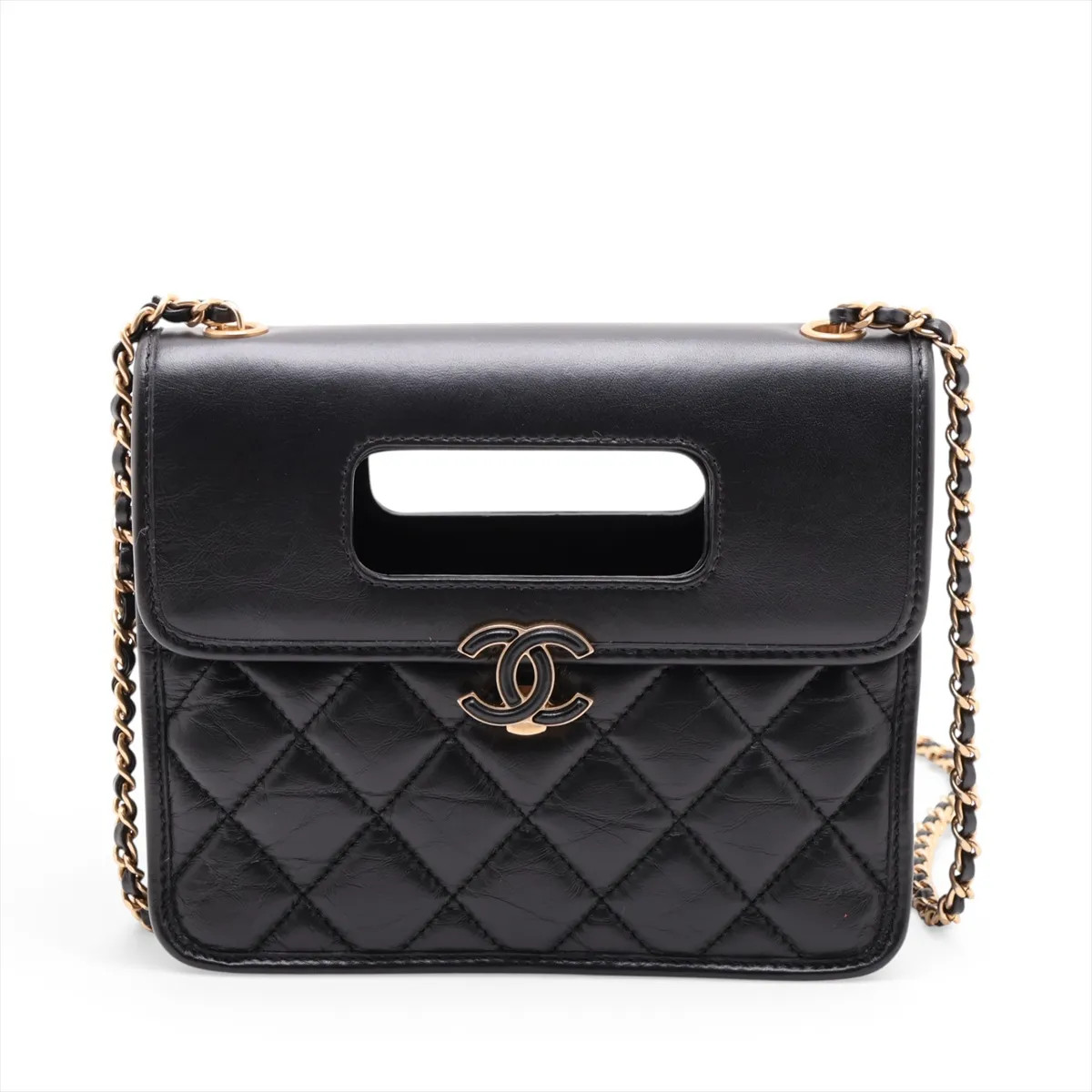 Chanel Matelasse Vintage calf 2 Way Shoulder Bag Black Gold Metal Fittings rando