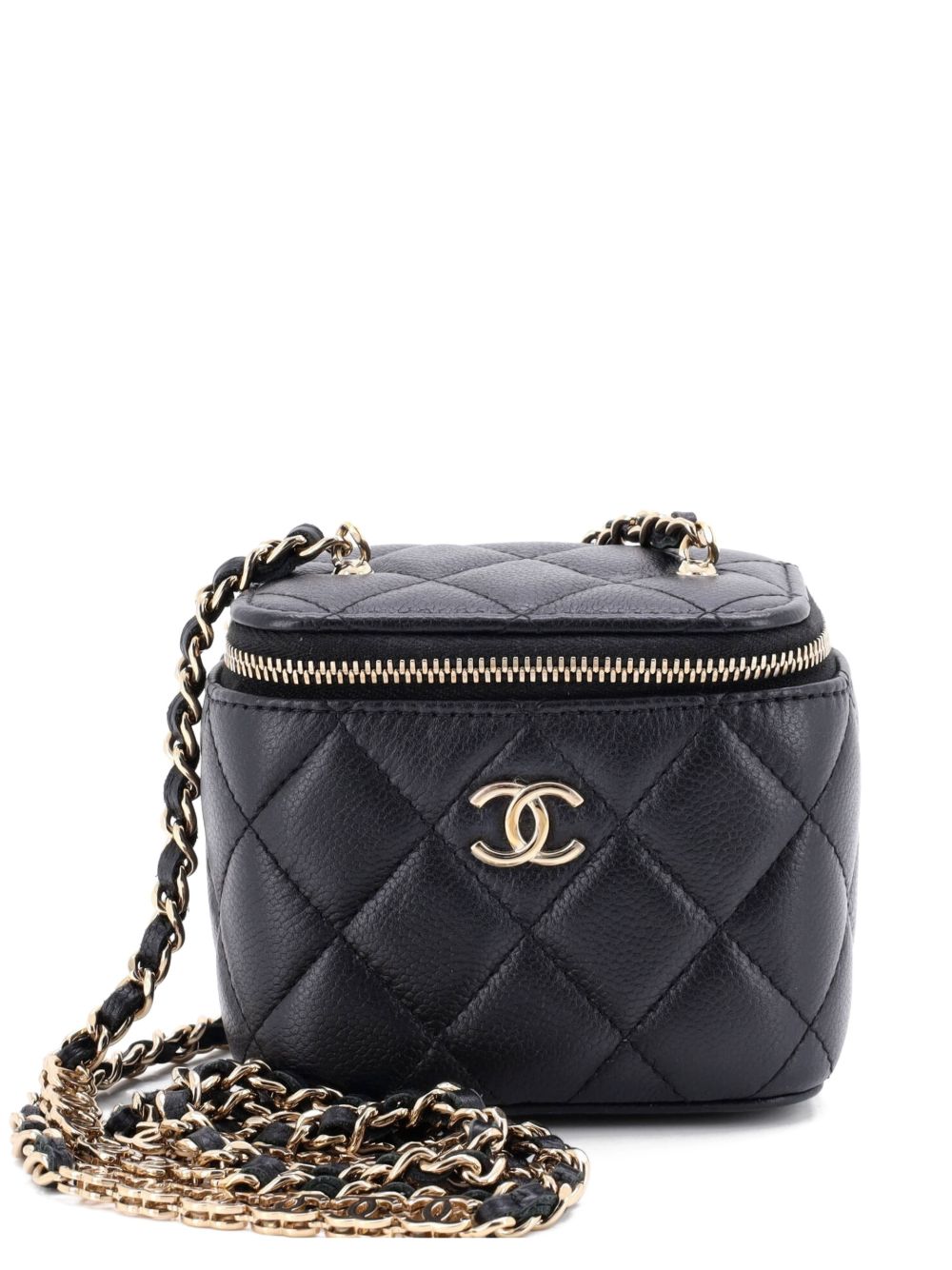 Tiny CC Link Vanity Case with Chain Quilted Caviar Mini clutch bag