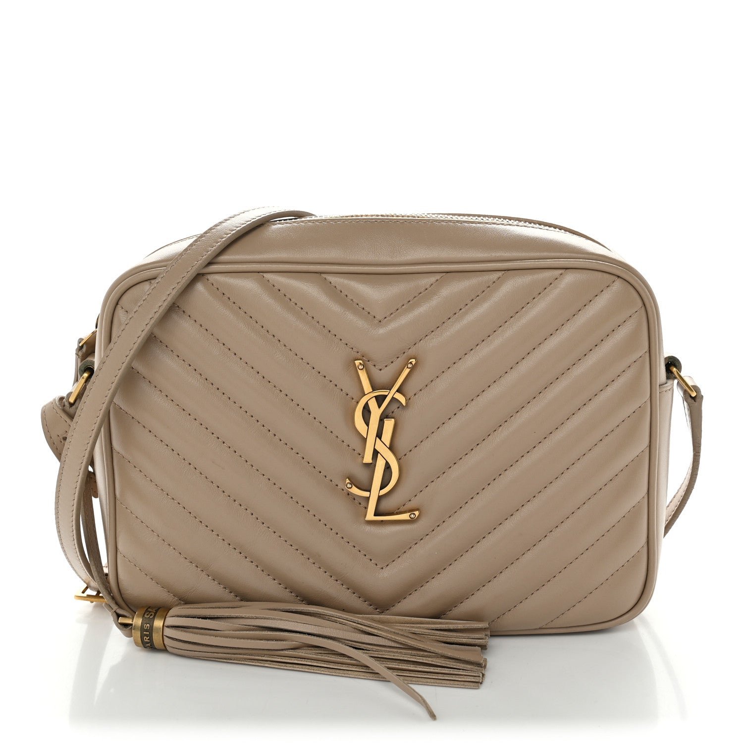 Saint Laurent Calfskin Matelasse Monogram Lou Camera Bag Dark Beige