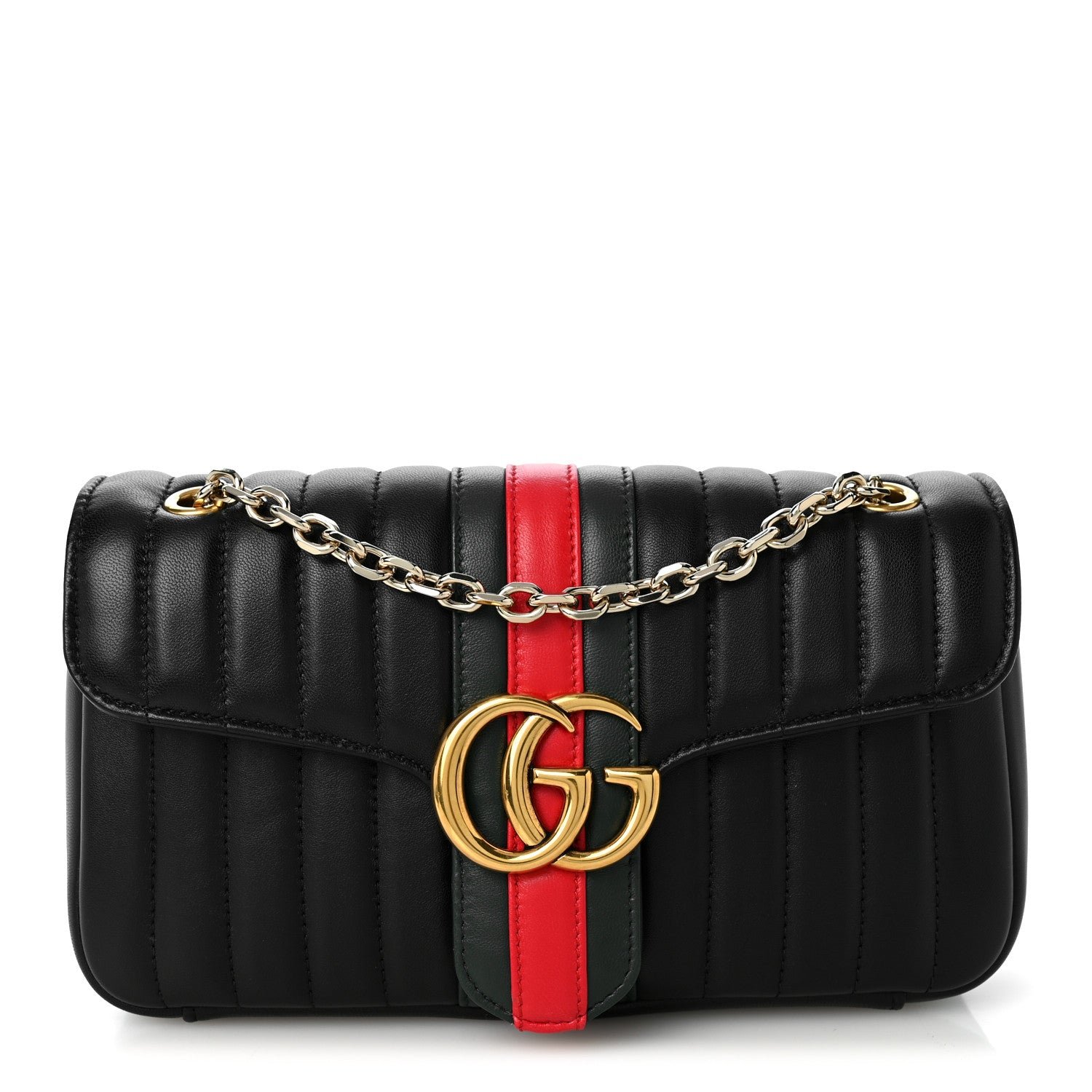 Gucci Nappa Vertical Matelasse Medium Jetset GG Marmont Shoulder Bag Black