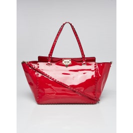 Valentino Valentino Patent Red Leather Rockstud Trapeze Medium Tote Bag