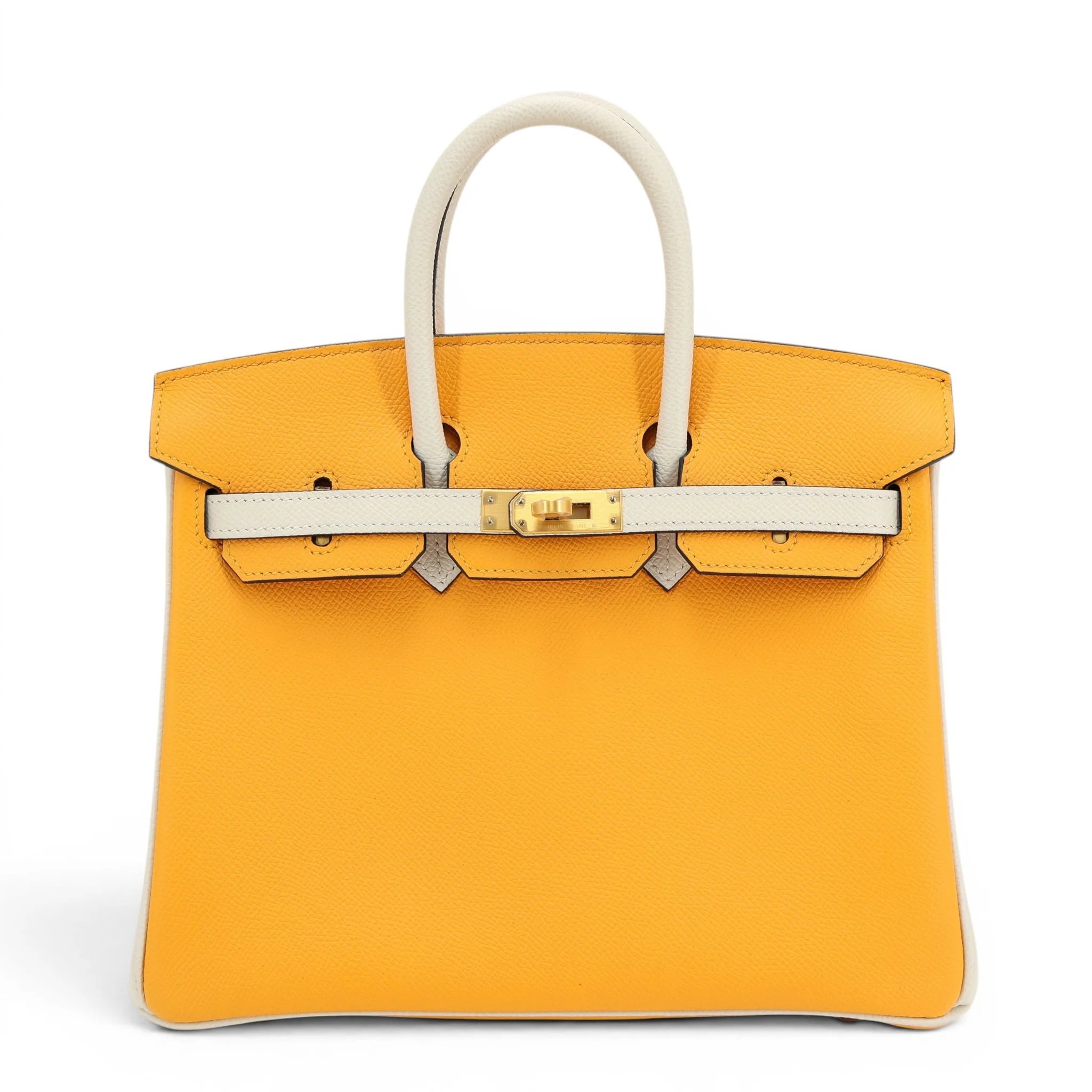 Hermes Special Order Birkin 25 Jaune d’Or (9V) Craie (10) Epsom Brushed Gold hardware C (2018)