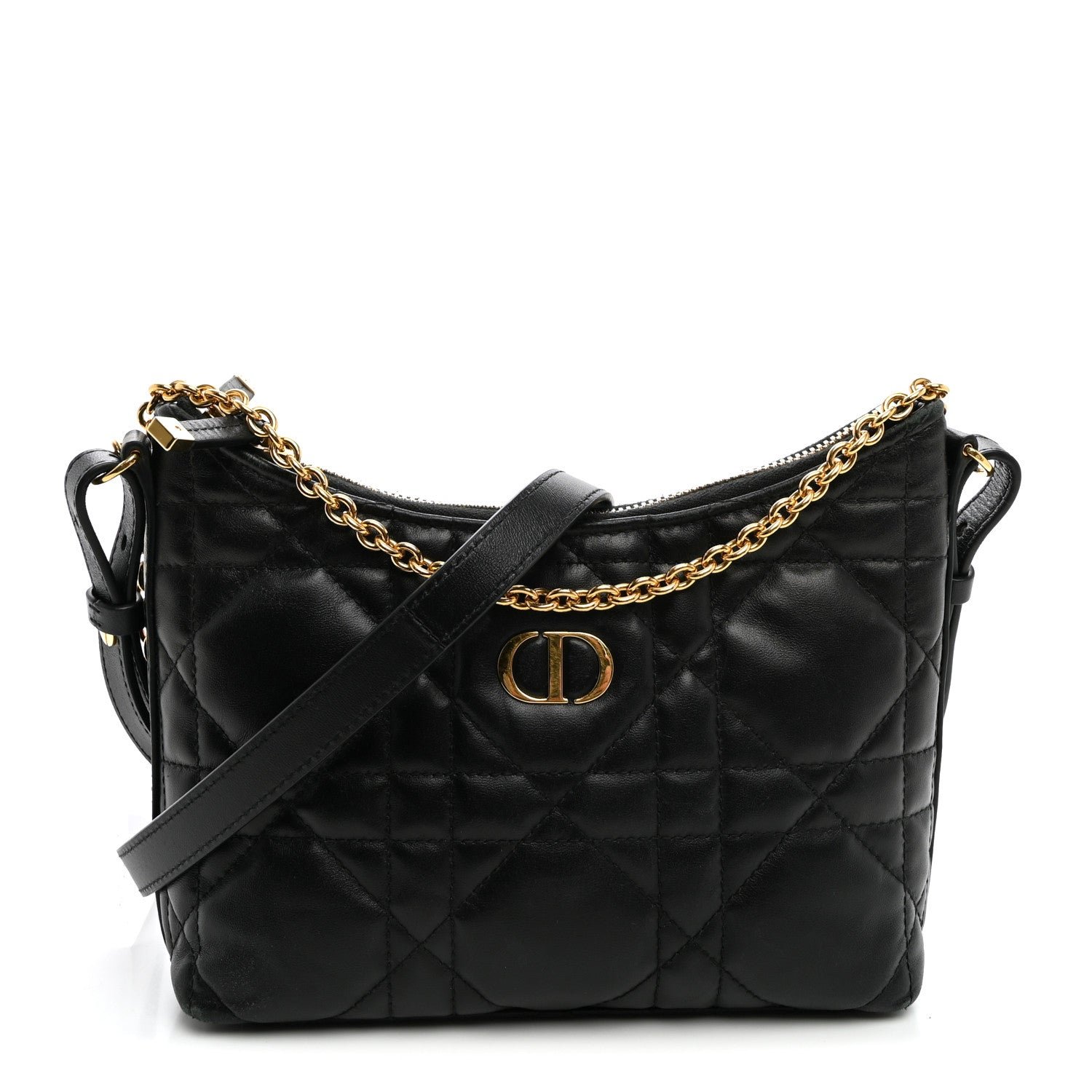 Christian Dior Calfskin Macrocannage Miss Caro Diorling Mini Bag with Chain Black