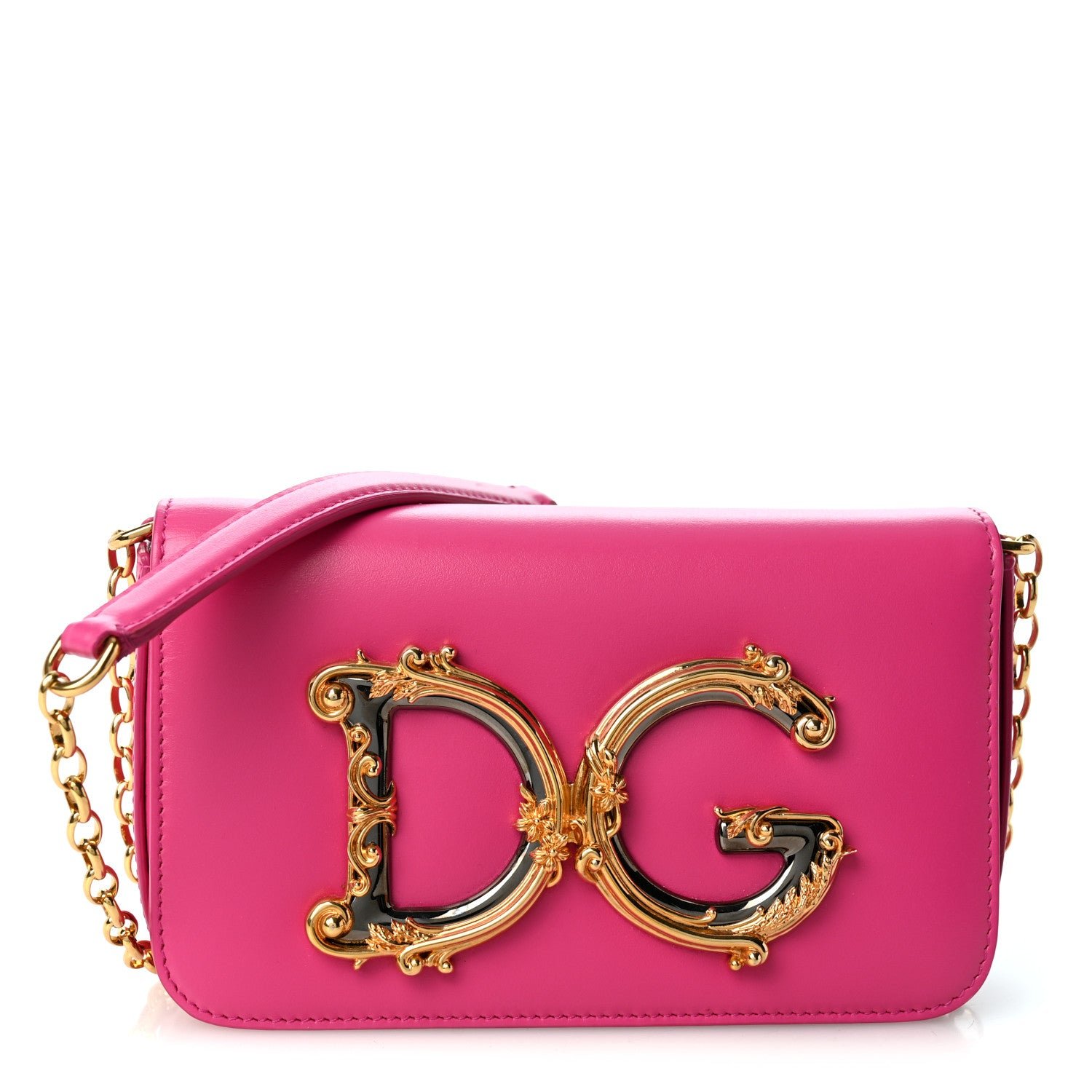 Dolce & Gabbana DOLCE GABBANA Calfskin DG Girls Phone Shoulder Bag Hot Pink
