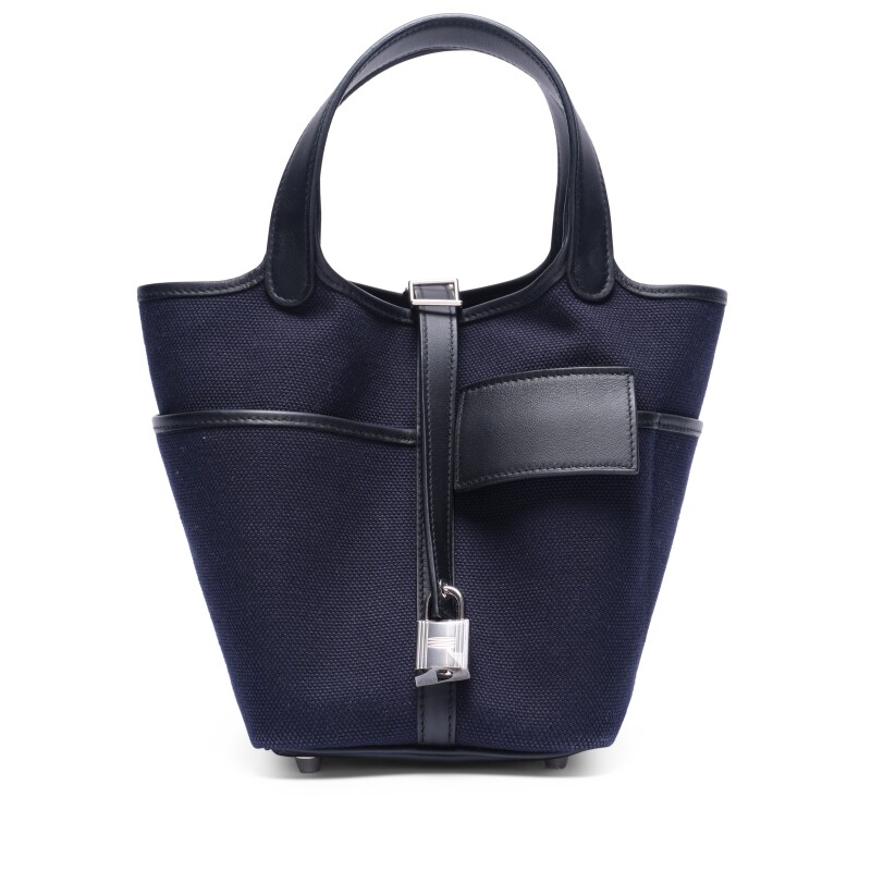 Limited Edition Bleu Marine Toile Geoland and Black Swift Cargo Picotin Lock 18 Palladium Hardware, 2025