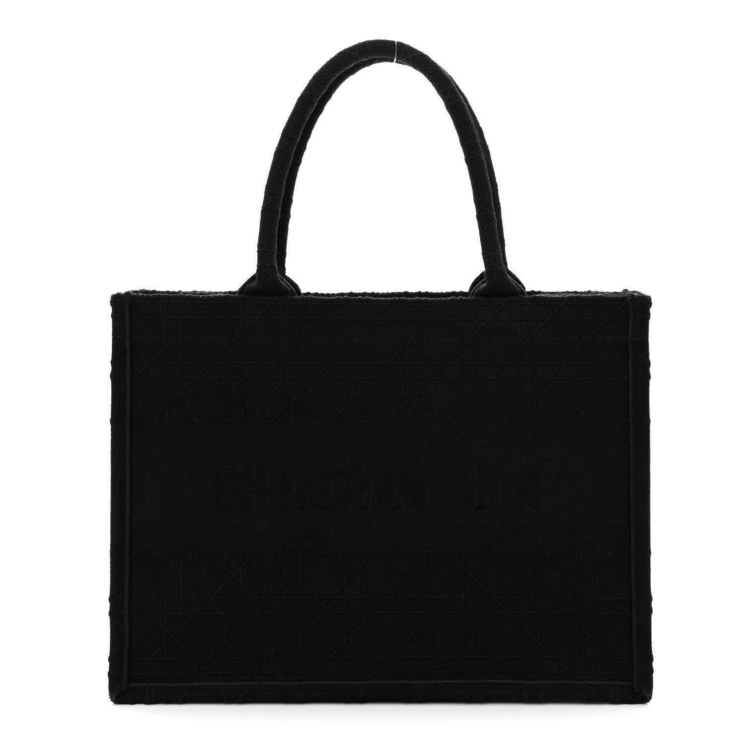 Christian Dior Canvas Embroidered Cannage Medium Book Tote Black Multicolor