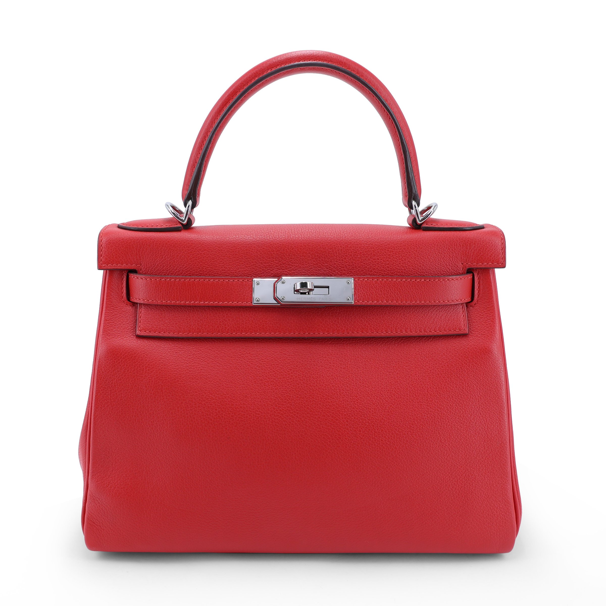 Very Good ( Rank A) HERMÈS Kelly 28 Rouge de Coeur (S3) Rouge Piment (5X) Evercolor Palladium hardware D (2019)
