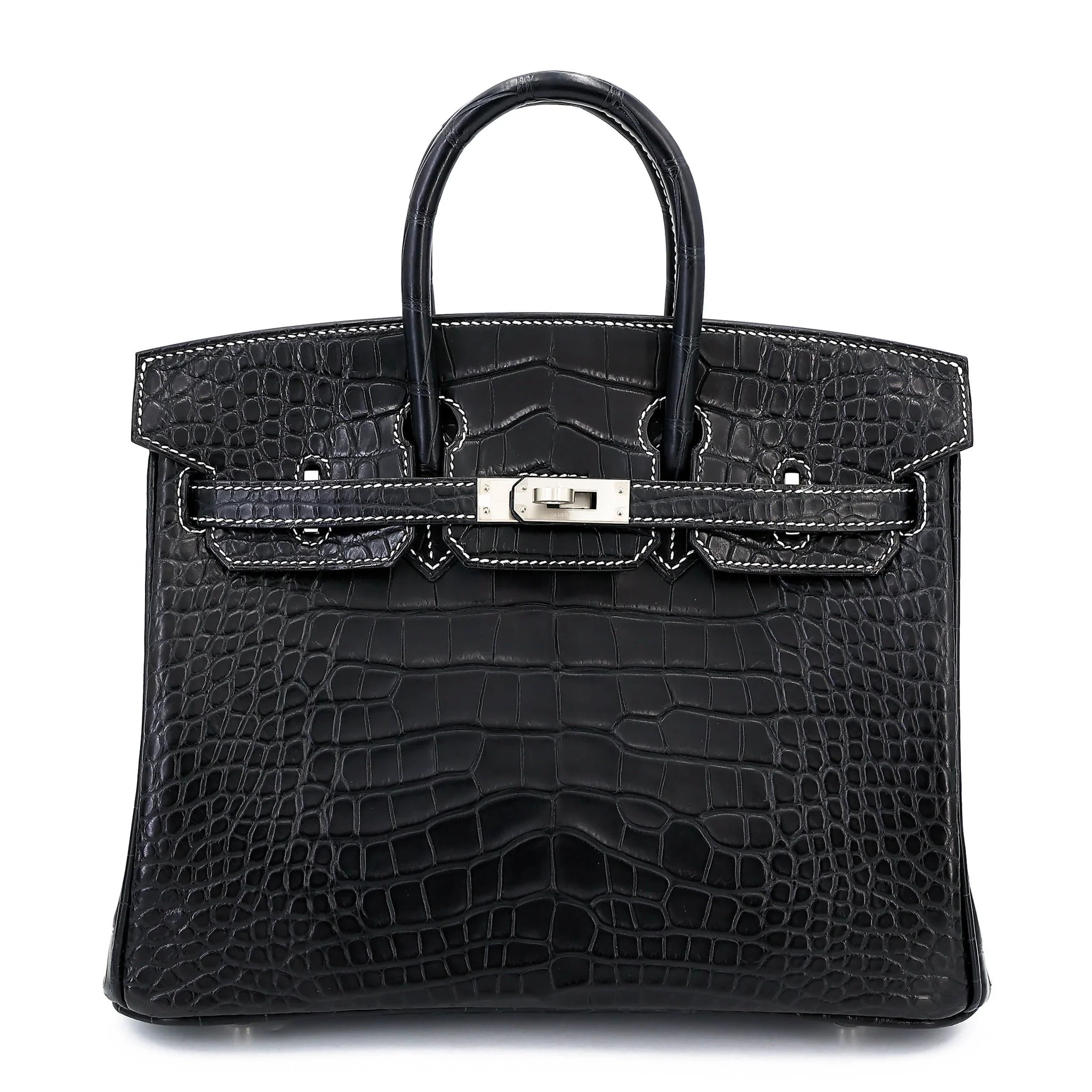 Unused ( Rank NS ) HERMÈS Birkin 25 Noir (89) Gris Perle (80) Matte Alligator Brushed Palladium B (2023)