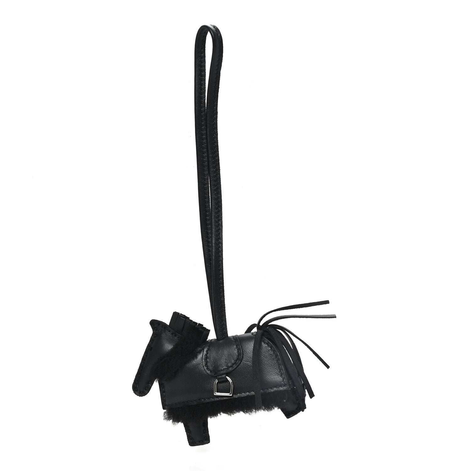 Hermes Milo Lambskin Merinos Wool Grigri Rodeo Robeo Plush Bag Charm PM Black