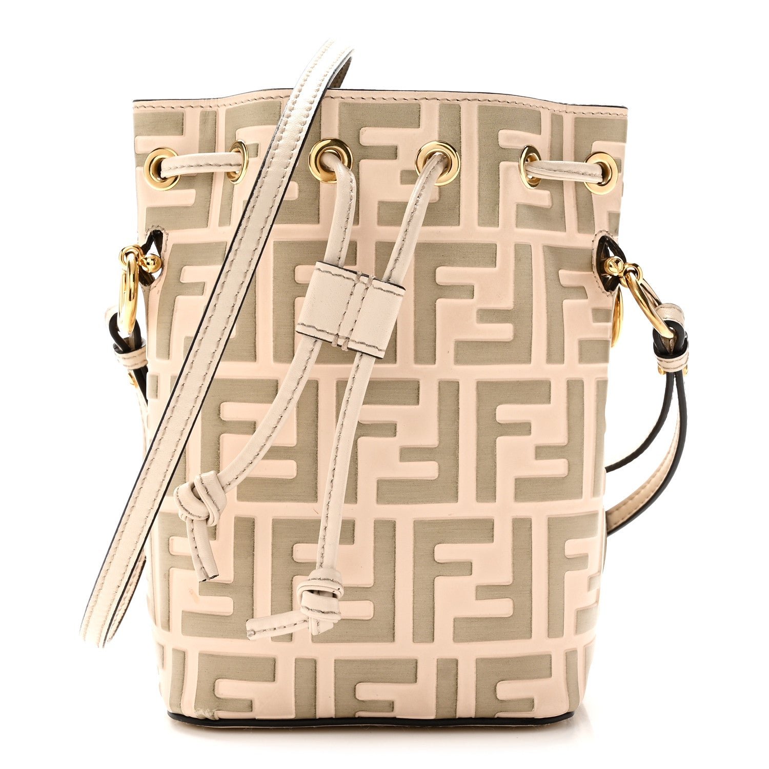 Fendi Vitello Liberty F is Fendi Bi-Color FF 1974 Embossed Mini Mon Tresor Bucket Bag Camelia Mandorlo