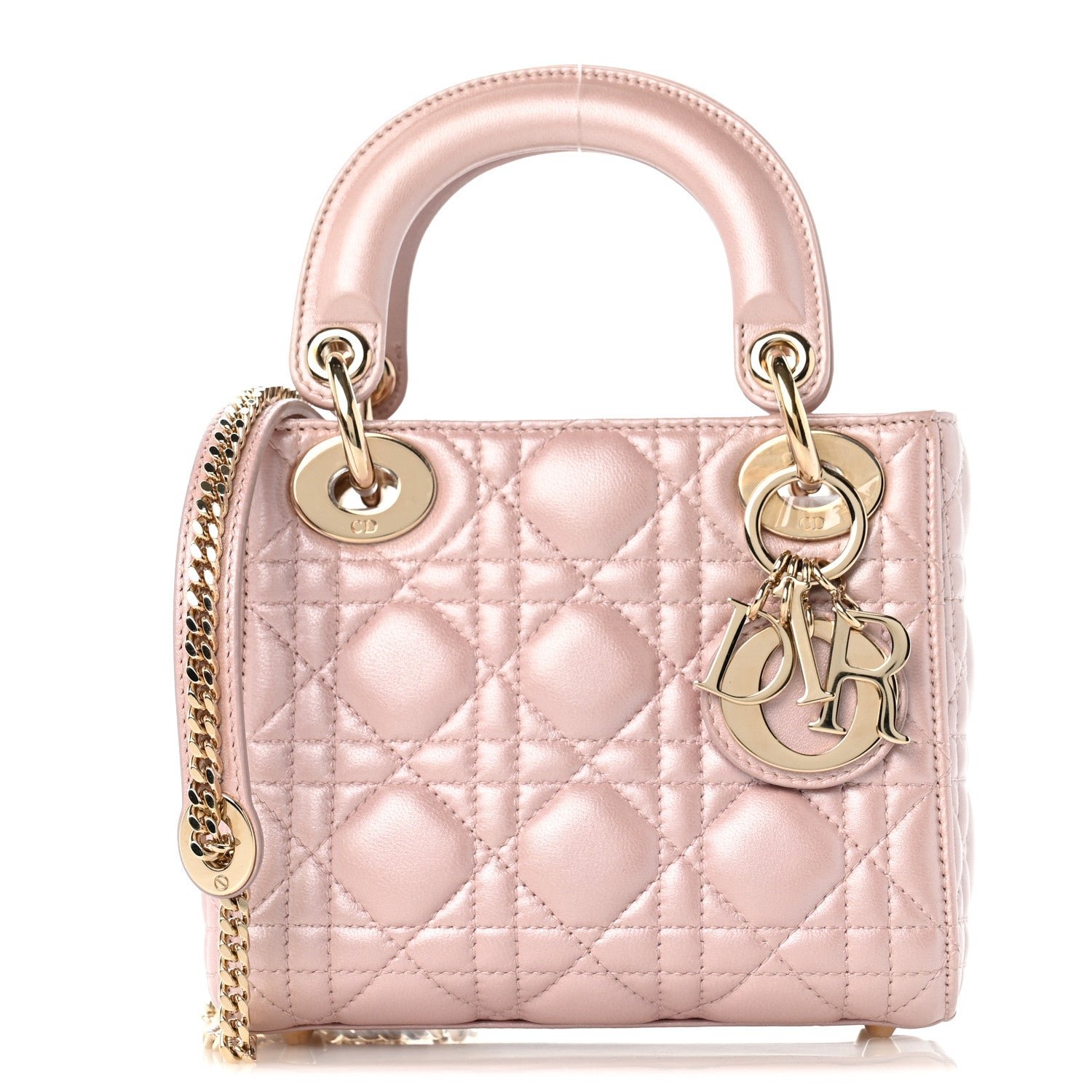 Christian Dior Metallic Lambskin Cannage Mini Lady Dior Lotus