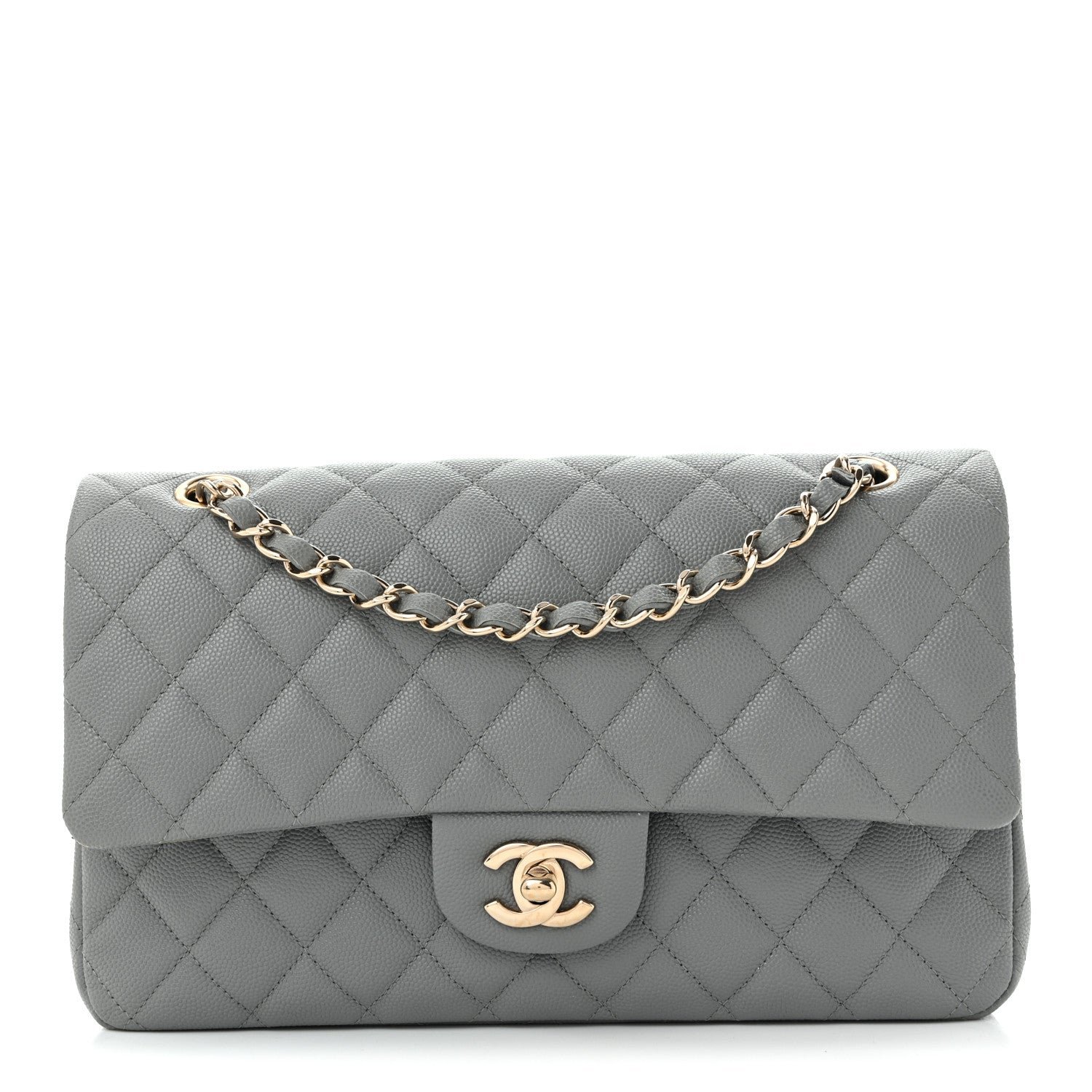 Chanel Caviar Quilted Medium Double Flap Grey