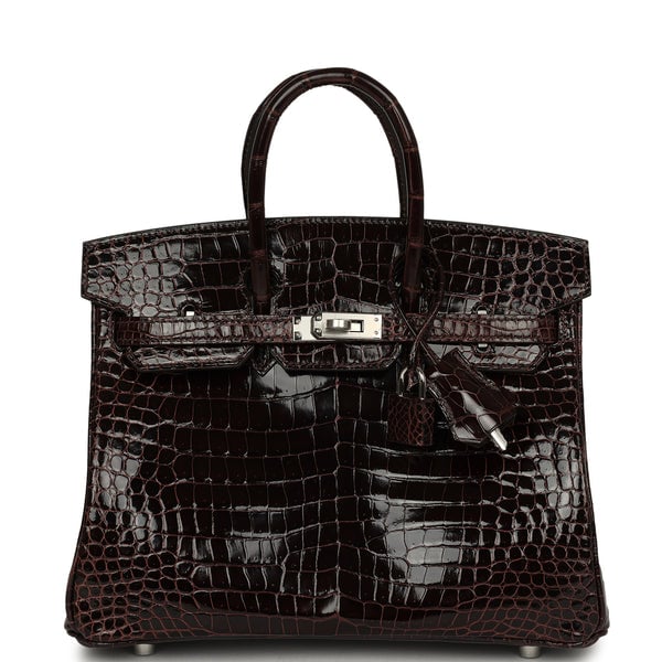 Hermes Birkin 25 Havane Shiny Porosus Crocodile Palladium Hardware
