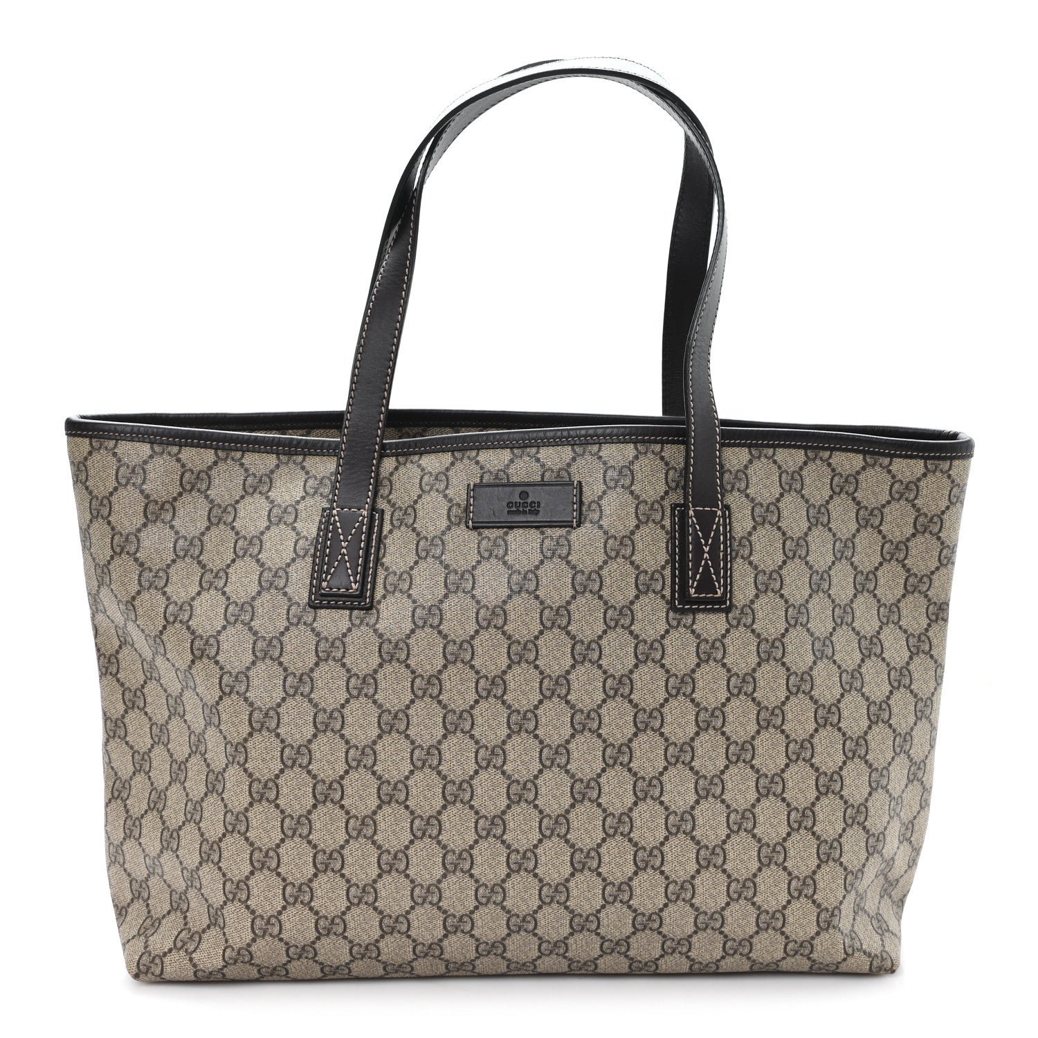 Gucci GG Supreme Monogram Medium Zippered Shopping Tote Dark Brown