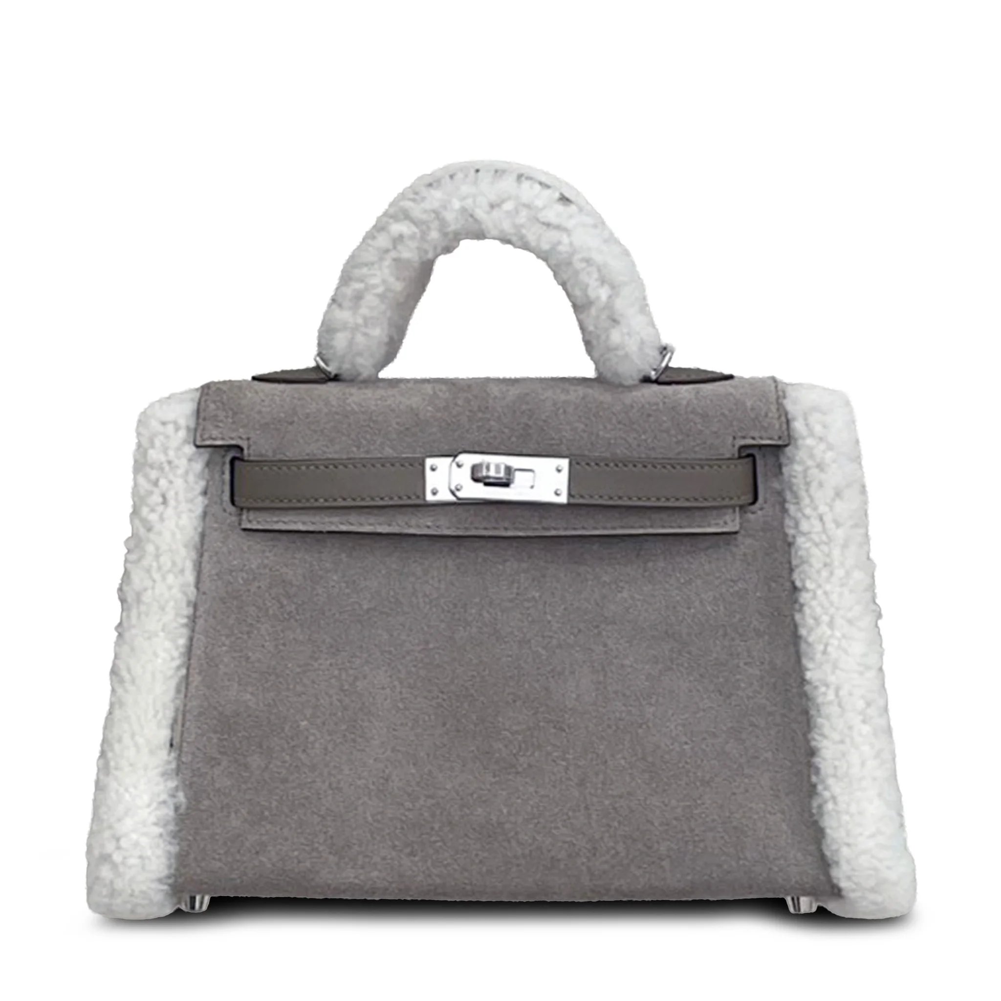 Brand New ( Rank N ) HERMÈS Mini Kelly II Teddy Gris caillou Etoupe (18) Ecru Grizzly Swift Mouton Palladium hardware W (2024)