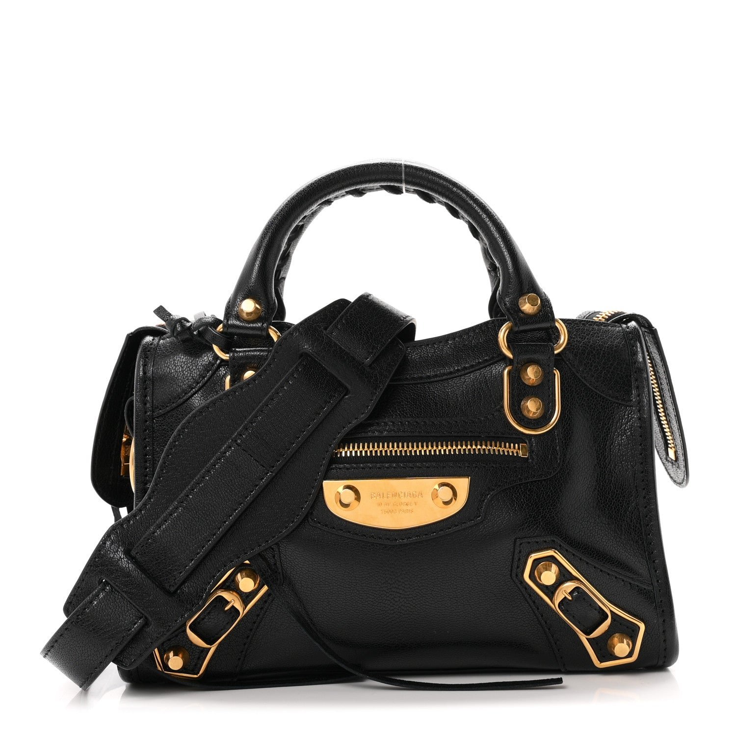 Balenciaga Supple Goatskin Gold Metallic Edge Hardware Mini Le City Uptown Black