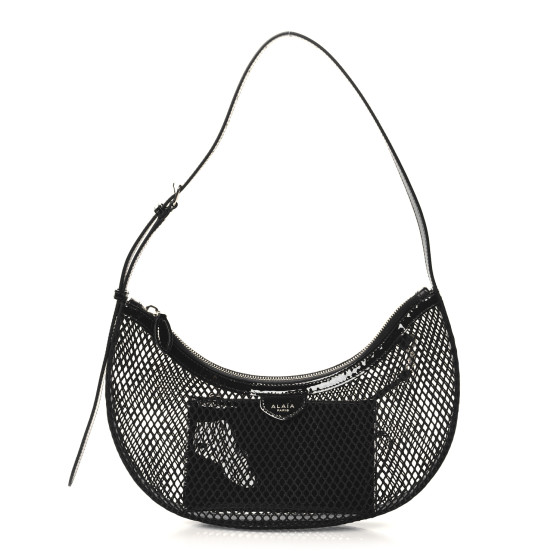 Alaia Net Patent Calfskin One Piece Demi Lune Black