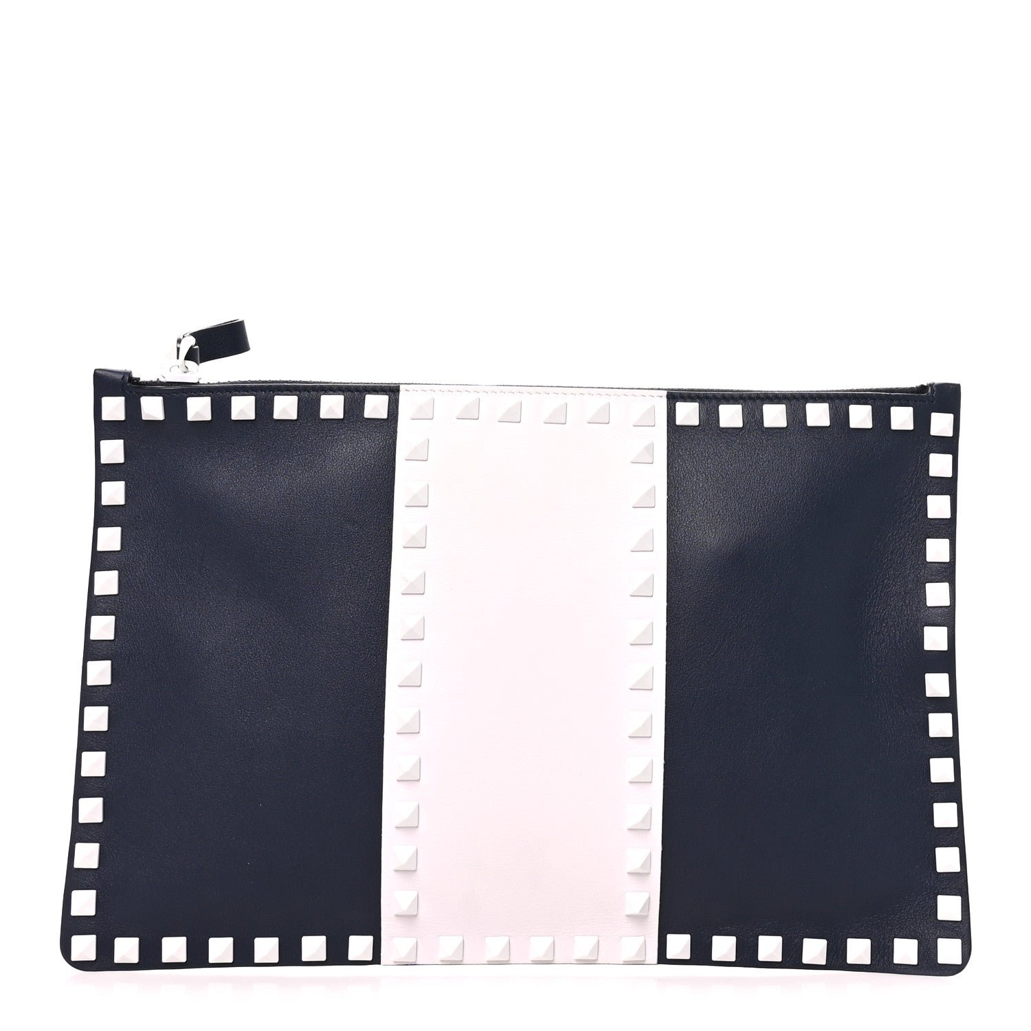Valentino Garavani Valentino Garavani Calfskin Colorblock Large Free Rockstud Zip Pouch Marine White