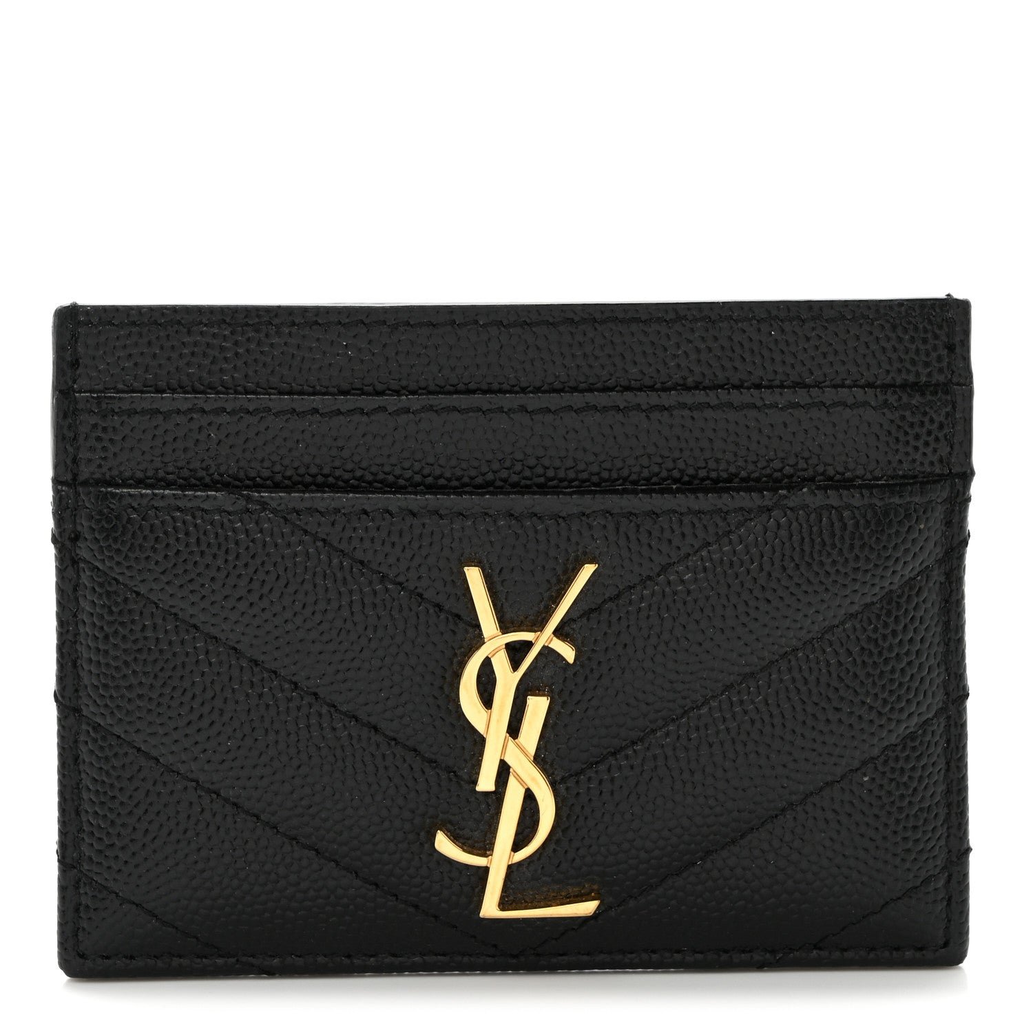 Saint Laurent Grain De Poudre Matelasse Chevron Monogram Credit Card Case Black